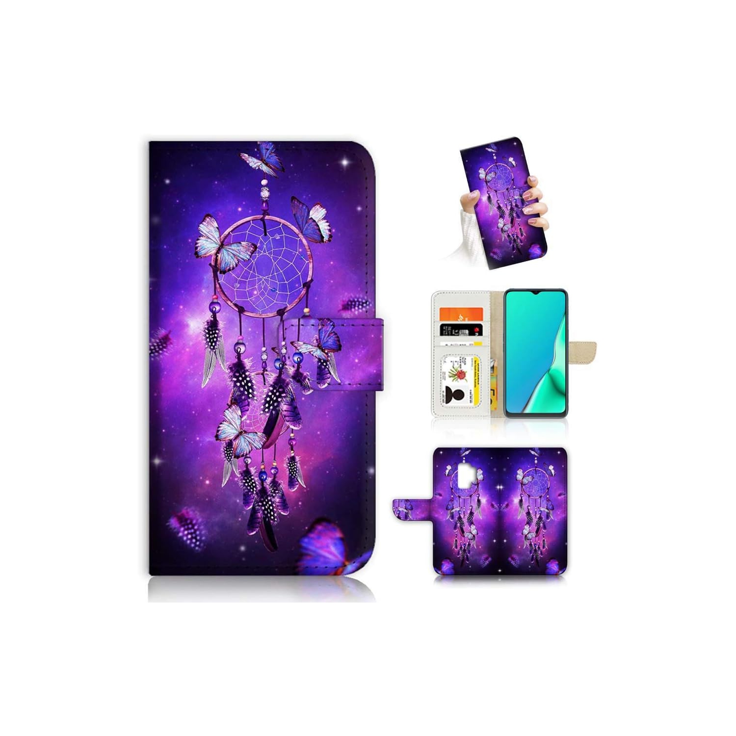 for Samsung S9, Galaxy S9, Fancy Art Wallet Flip Phone Case Cover, A23013 Purple Dream Catcher 23013