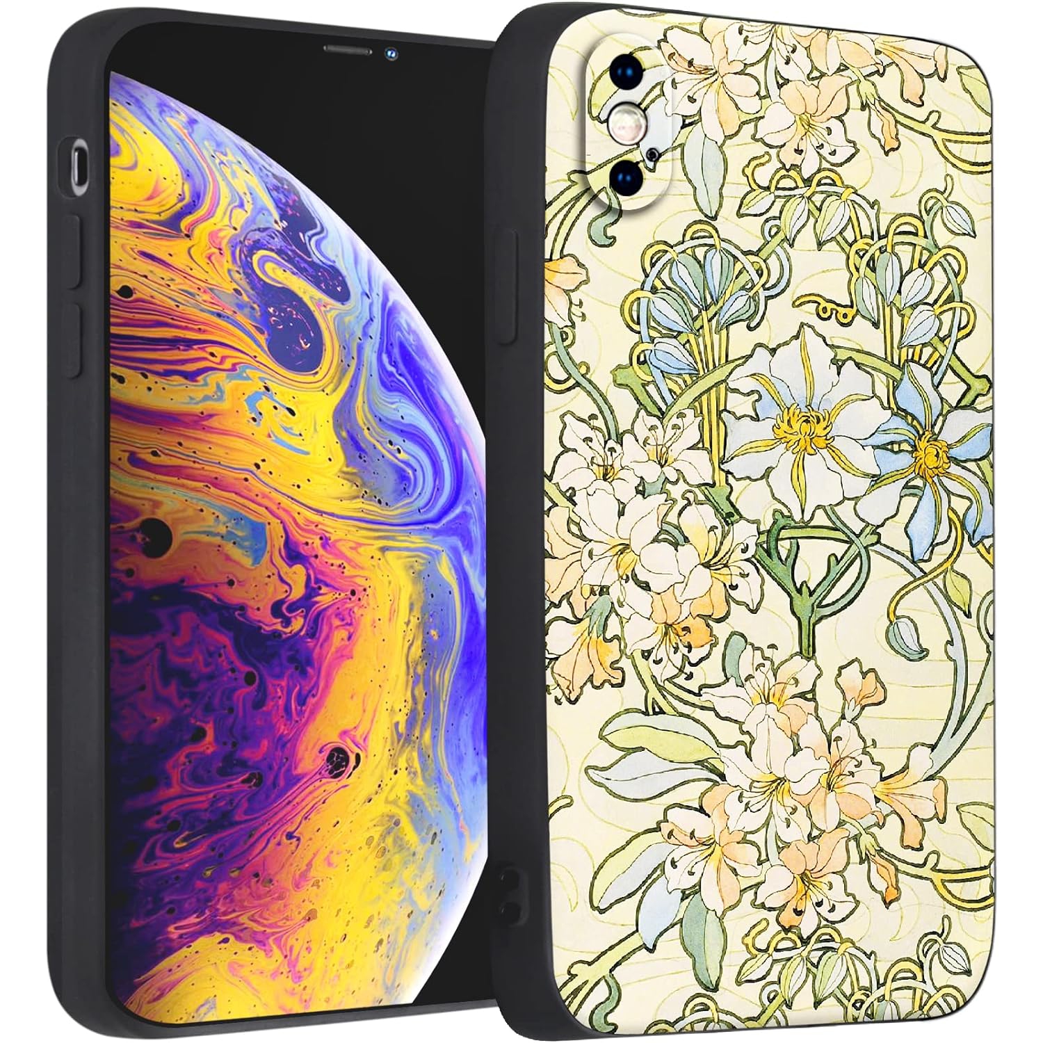 Compatible with iPhone X Case/iPhone Xs Case Cute Art Silicone Case with Design for Women Floral Flower Pattern