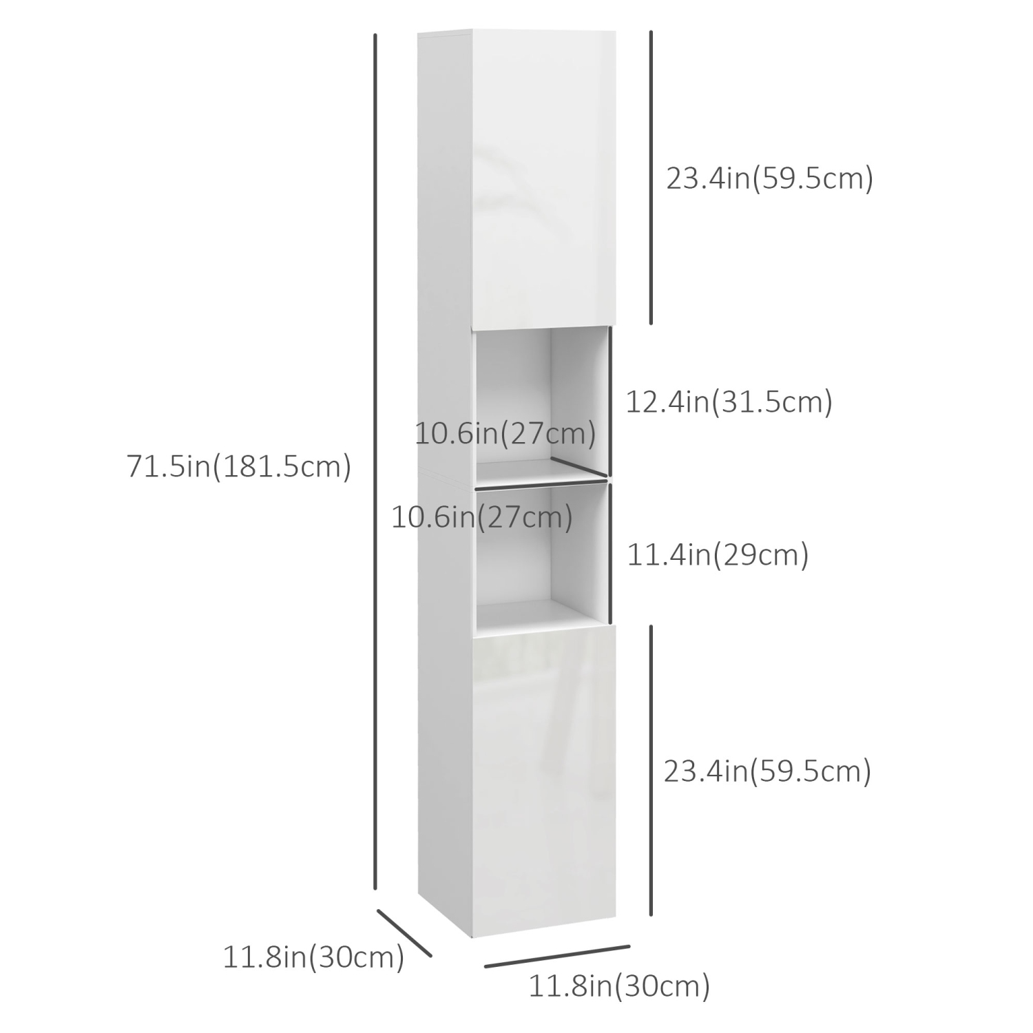 Armoire de rangement kleankin de 71 po pour salle de bain, tour étroite en lin très lustré avec tablettes ouvertes, armoires à 2 portes et