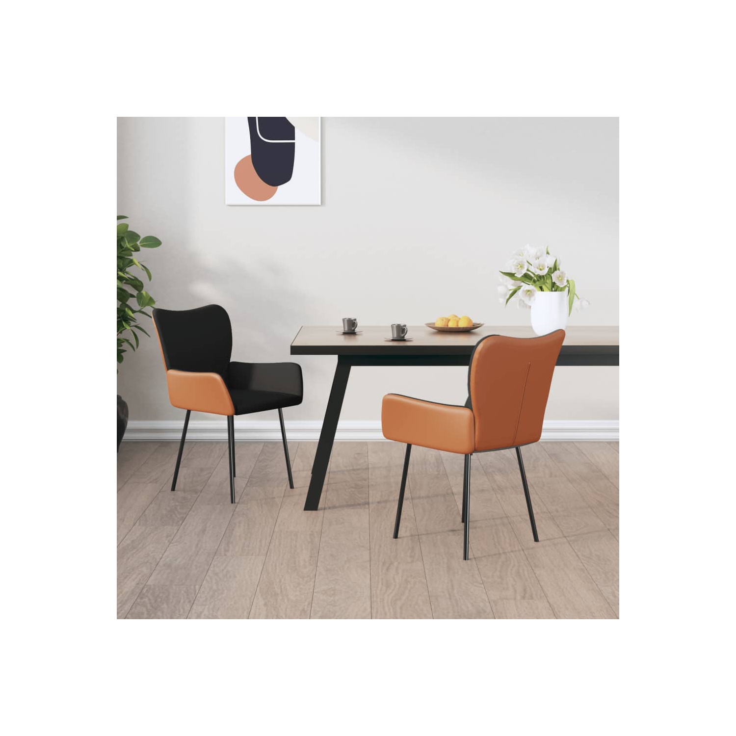 vidaXL Dining Chairs 2 pcs Black Fabric and Faux Leather