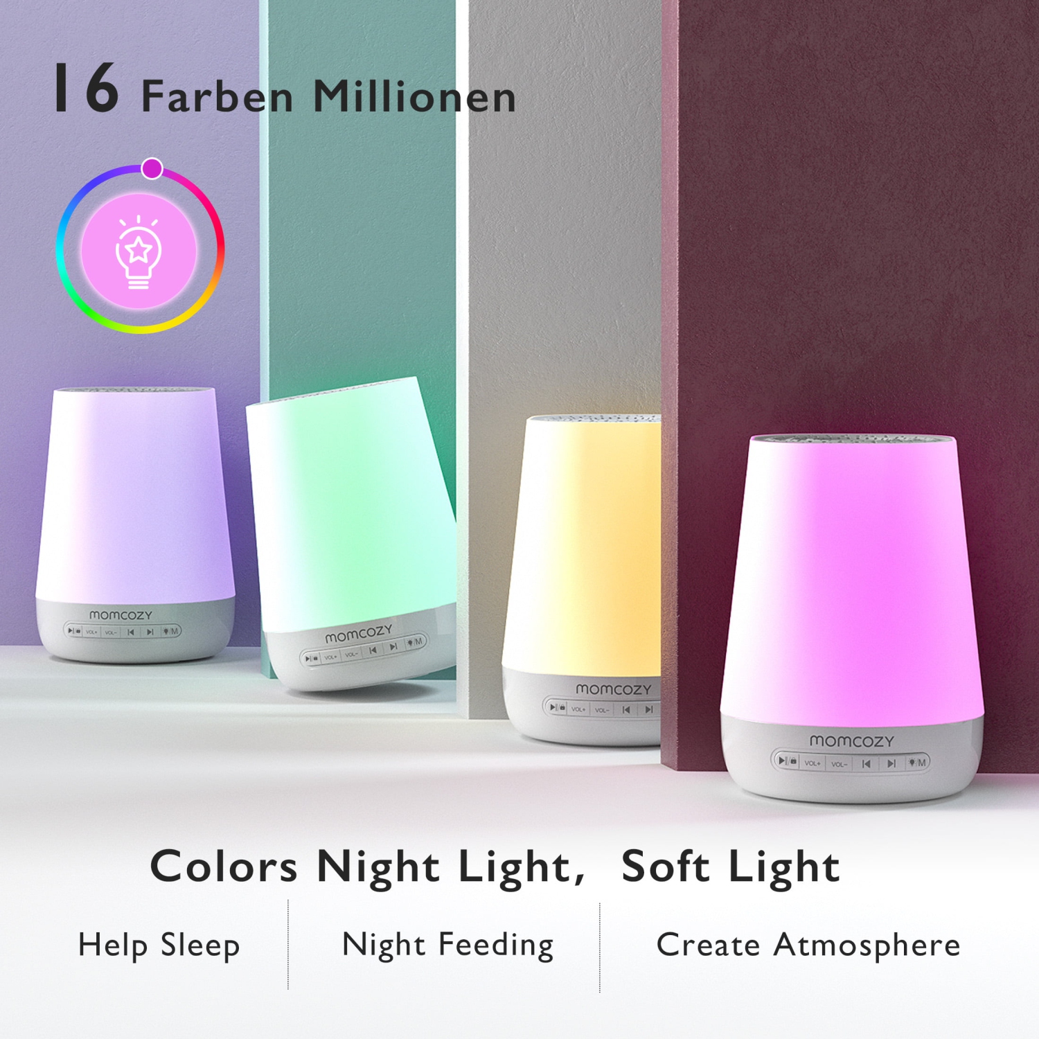 Appareil sonore pour bébé MomCozy, appareil sonore apaisant pour bébé avec veilleuse pour le repos, machine à bruit blanc