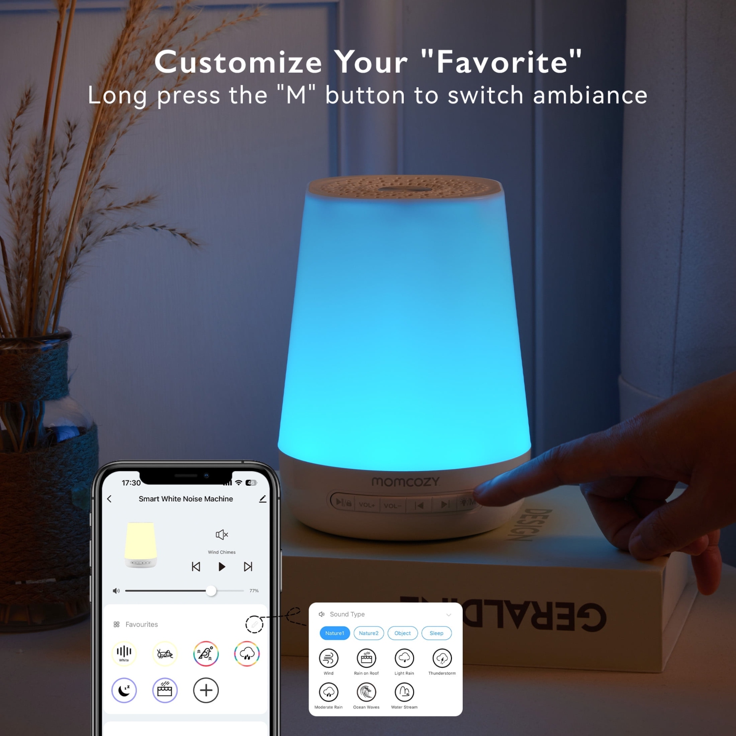 Appareil sonore pour bébé MomCozy, appareil sonore apaisant pour bébé avec veilleuse pour le repos, machine à bruit blanc