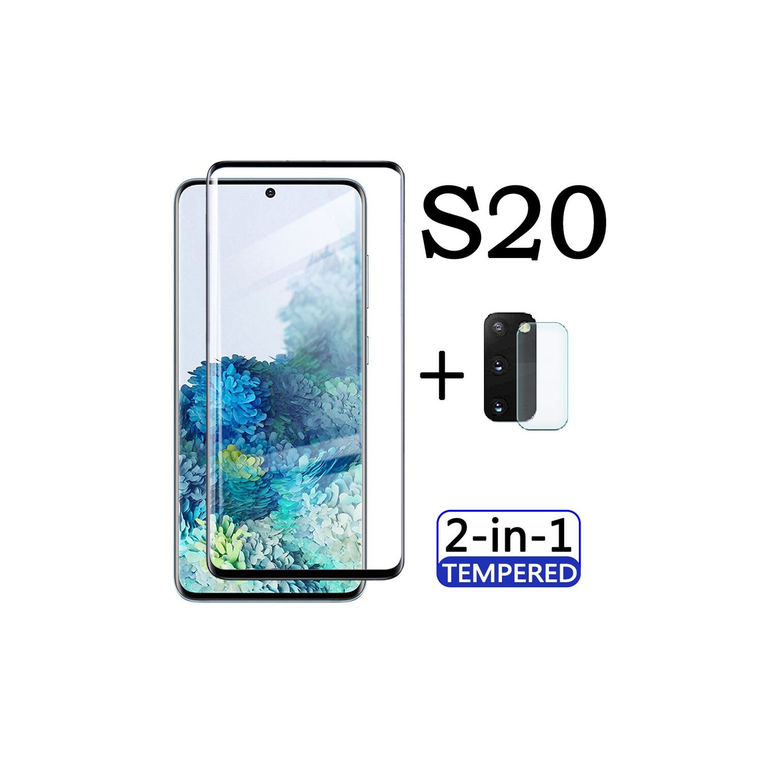 Pour Galaxy S20 de Samsung avec protecteur d'écran pour appareil photo sans bulles anti-rayures anti-empreintes 9H HD Noir protecteur d'écran en