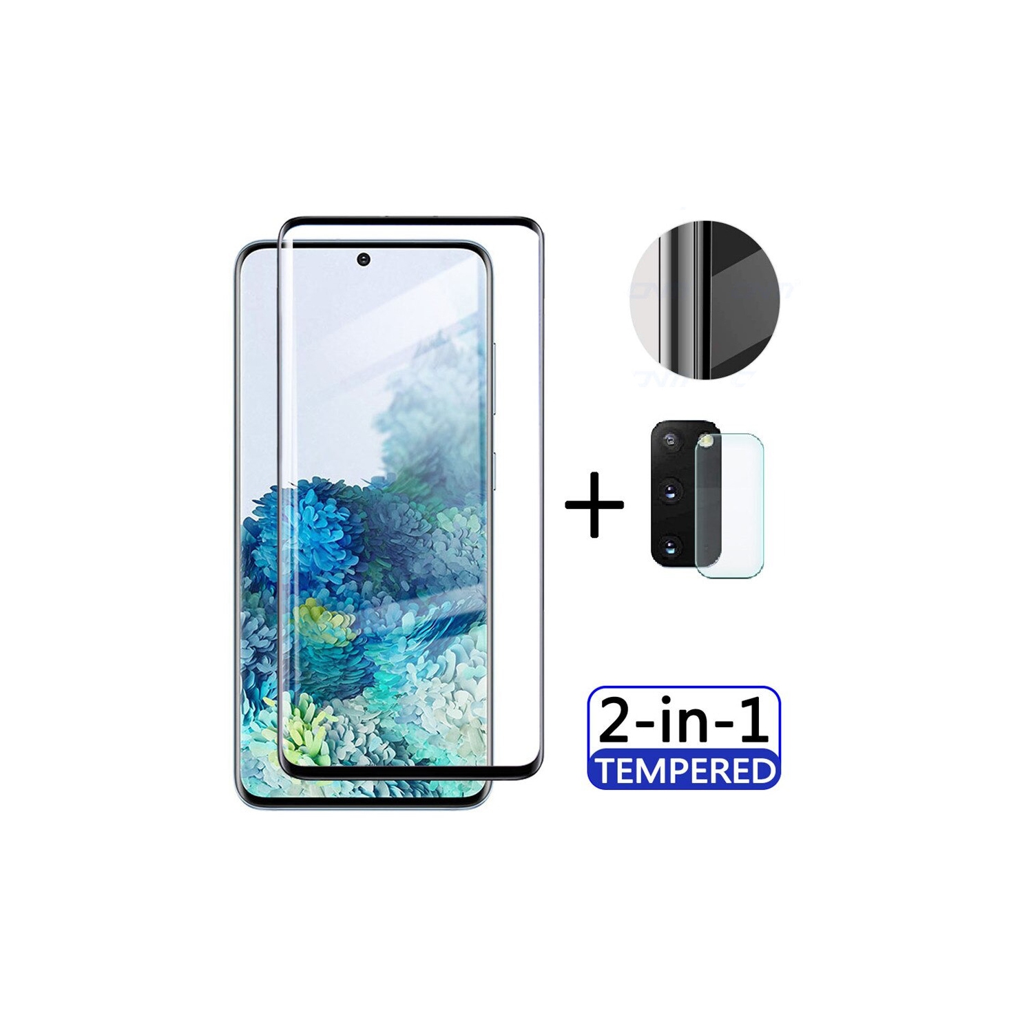 Protecteur d'écran Galaxy S20 plus de Samsung avec protecteur d'objectif d'appareil photo sans bulles anti-rayures anti-empreintes 9H HD Noir