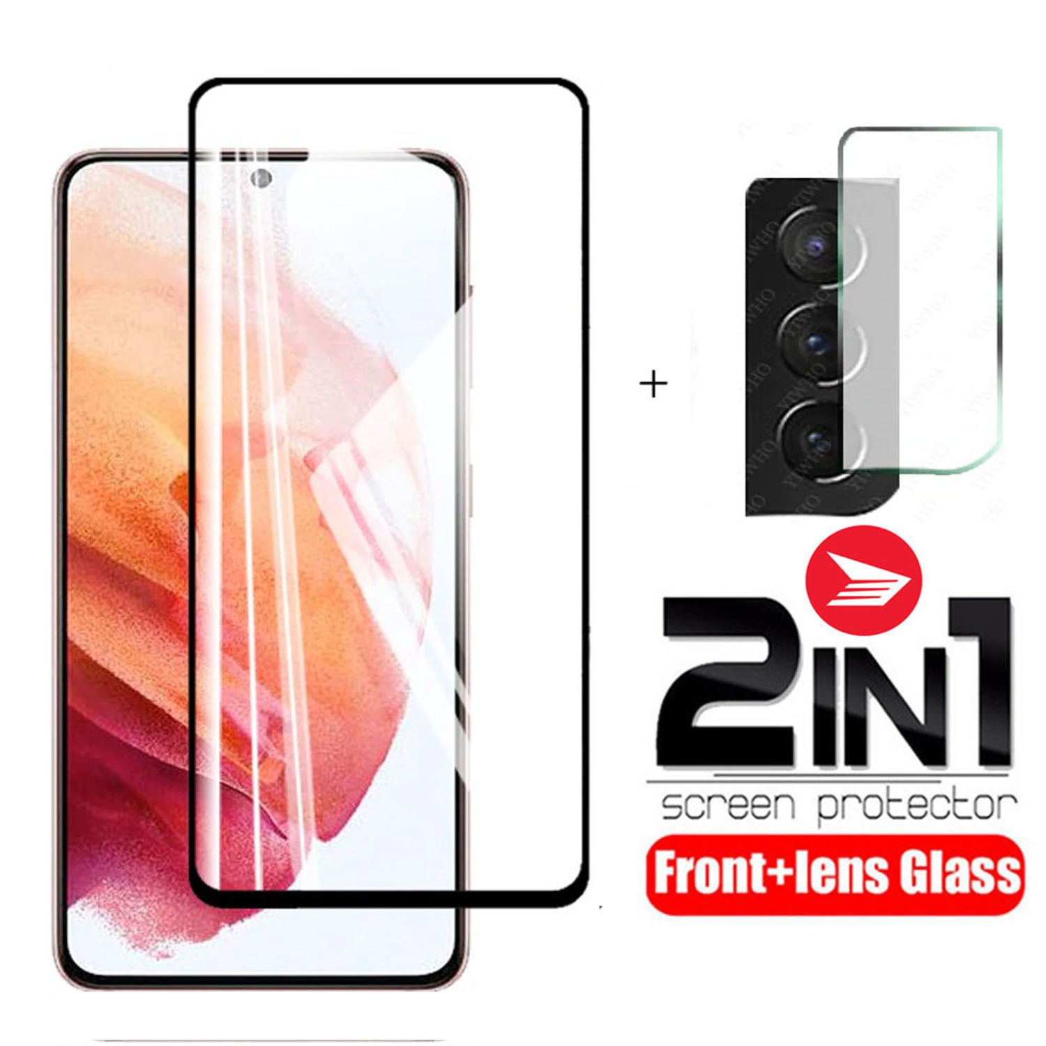 For Samsung Galaxy S21 Screen Protector with Camera Lens Protector Bubble Free Anti-Scratch Anti-Fingerprint 9H HD Black Tempered Glass Screen