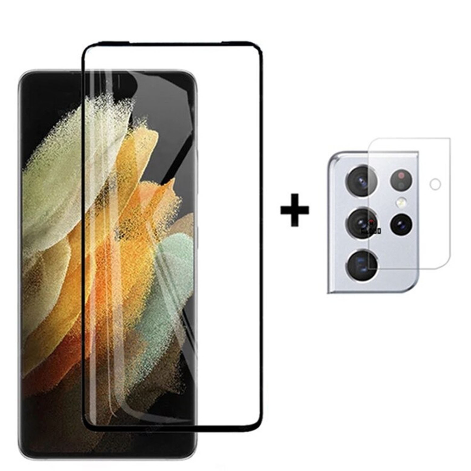 For Samsung Galaxy S22 Ultra Screen Protector with Camera Lens Protector Bubble Free Anti-Scratch Anti-Fingerprint 9H HD Black Tempered Glass Screen