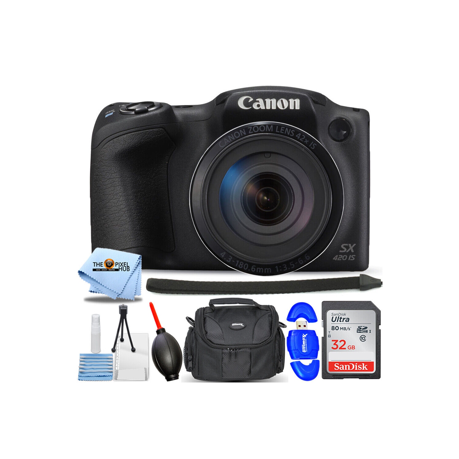 Canon PowerShot SX420 IS 20MP Digital Camera (Black) - Essential 32GB Bundle