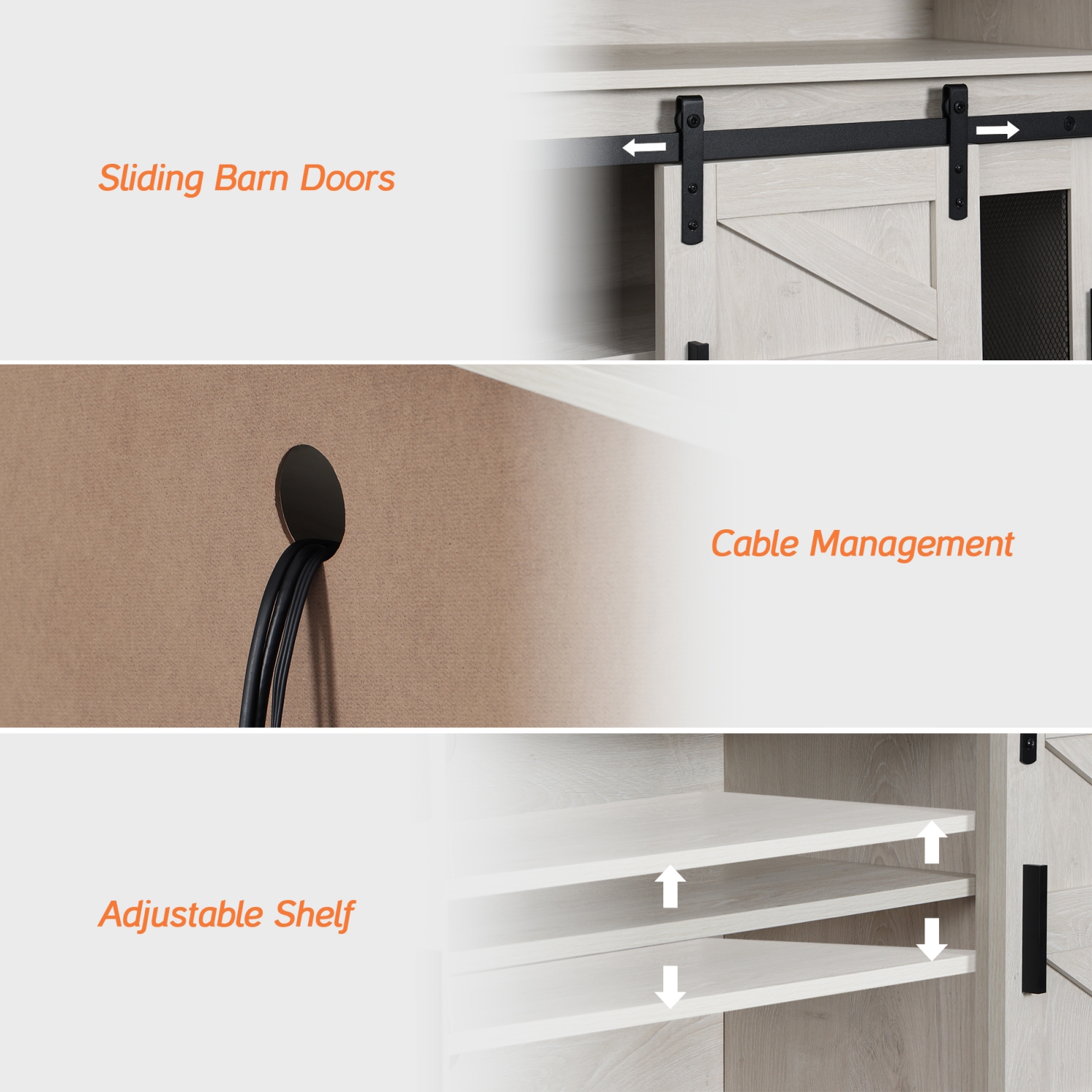 Buffet WAMPAT, buffet rustique avec portes de grange coulissantes, armoire de rangement de bar à café de 59 po avec portes en filet, table Cupboard