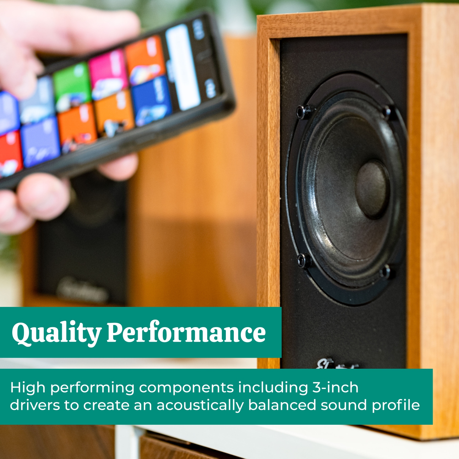 Electrohome – lecteur de disques vinyle sans fil Montrose avec Huntley, haut-parleurs d’étagère Bluetooth alimentés, teck