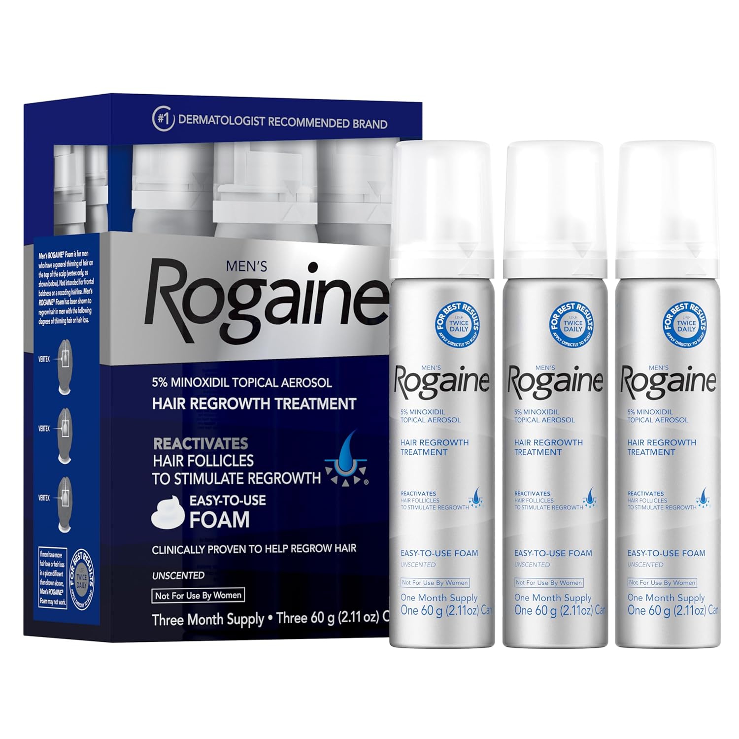 Men's Rogaine 5% Minoxidil Foam for Hair Regrowth, Topical Treatment, 2.11 oz (Pack of 3)