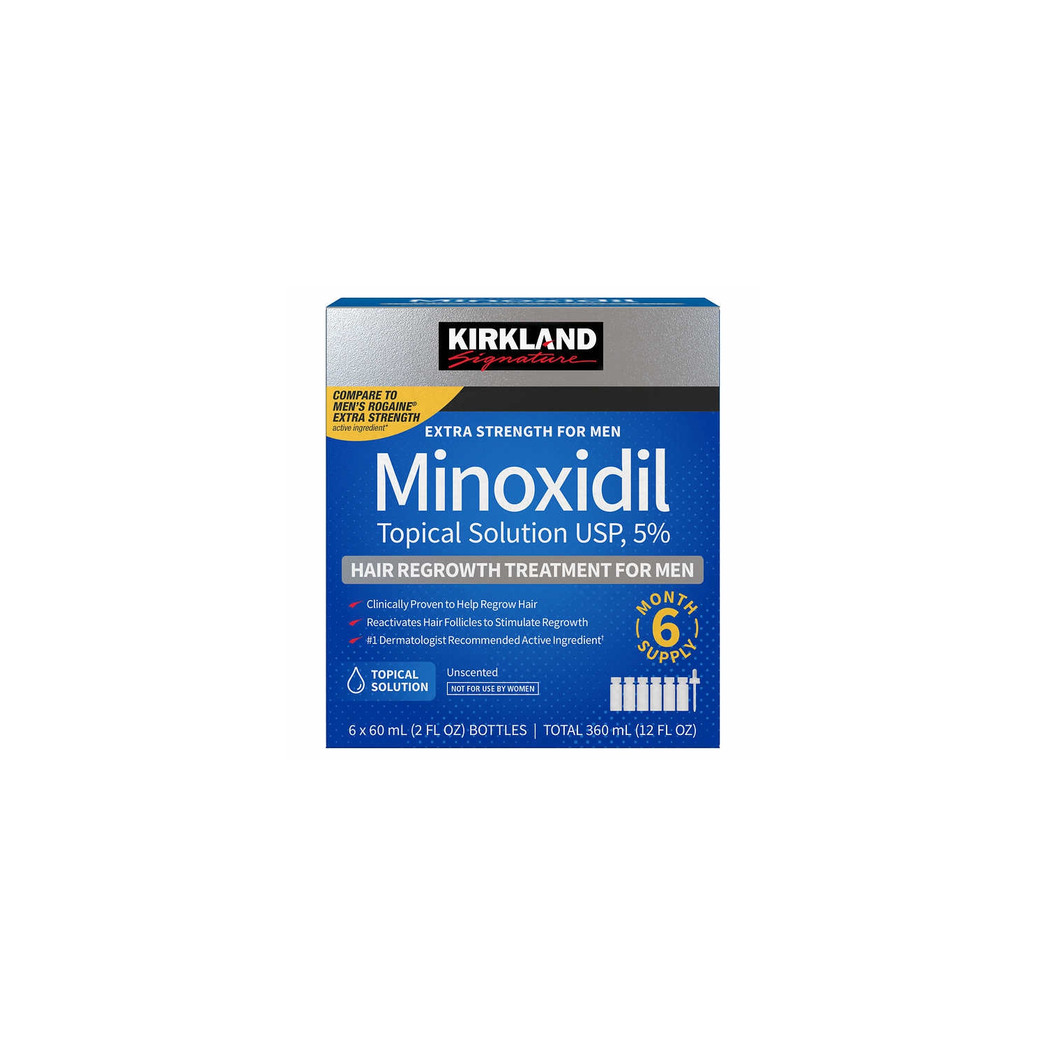 Kirkland Minoxidil 5% Extra Strength Hair Regrowth for MEN, 6 units x 60 mL (2 FL OZ) 6-Month Supply (Not for use by Women)