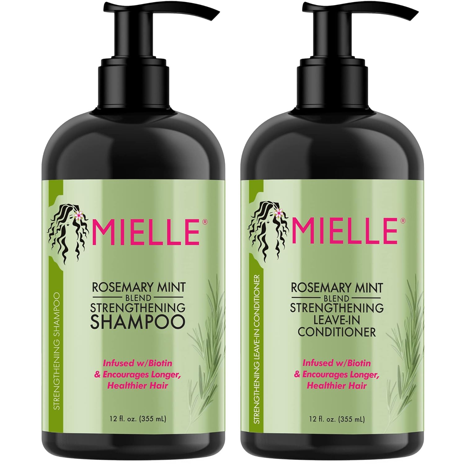 Mielle Organics Rosemary Mint Shampoo and Leave-In Conditioner Infused with Biotin, 12 oz