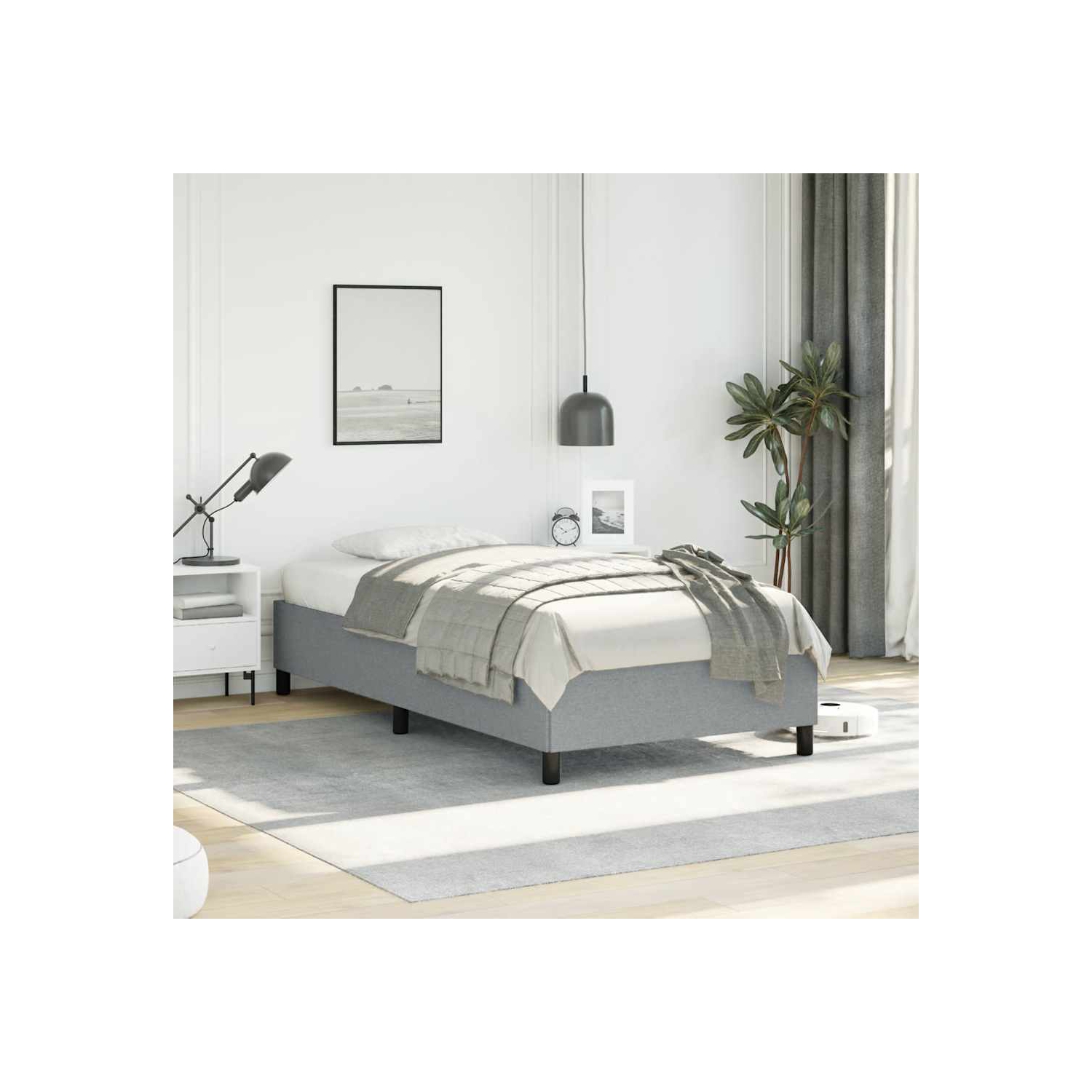 vidaXL Twin XL Bed Frame, Fabric Upholstered Platform Bed Frame, Light Gray, No Mattress