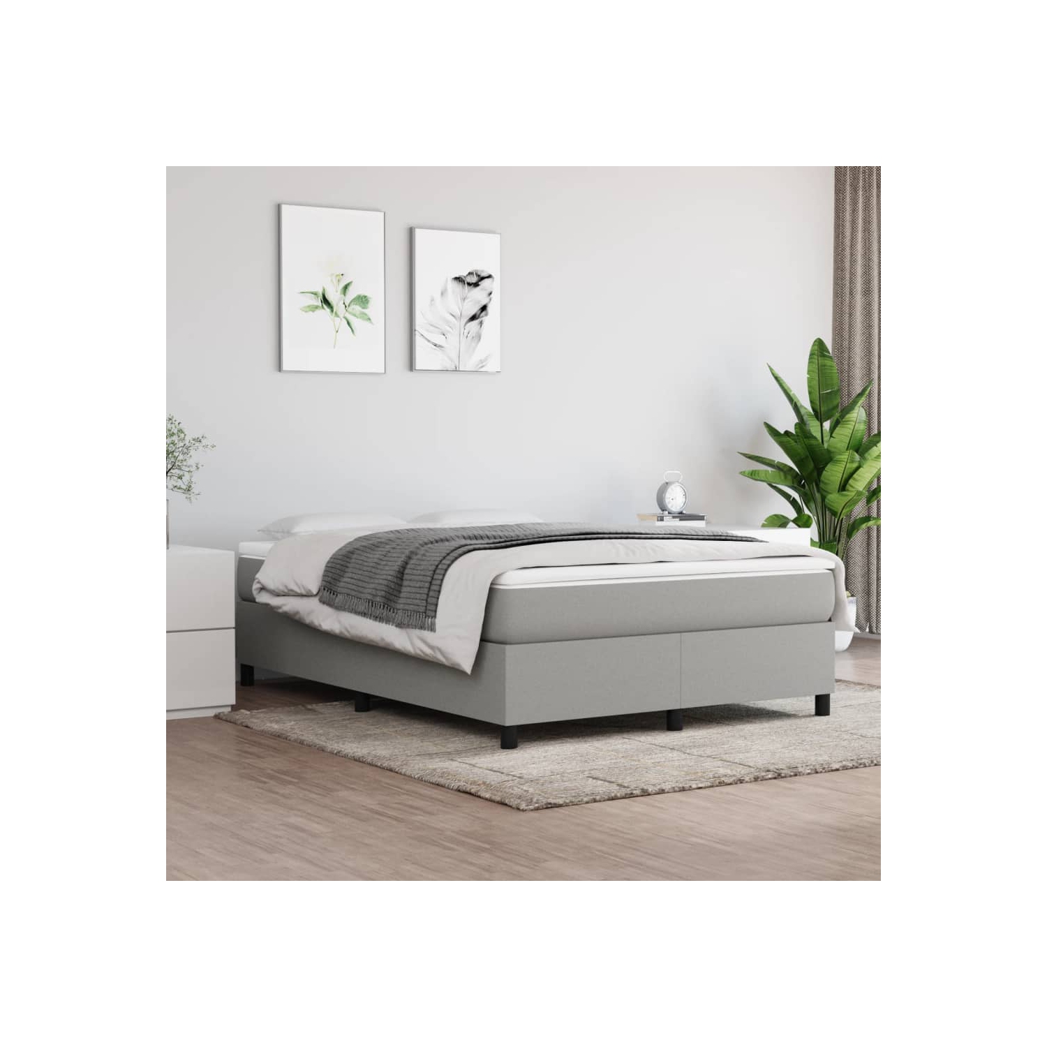 vidaXL Box Spring Bed Frame Light Grey Full Fabric