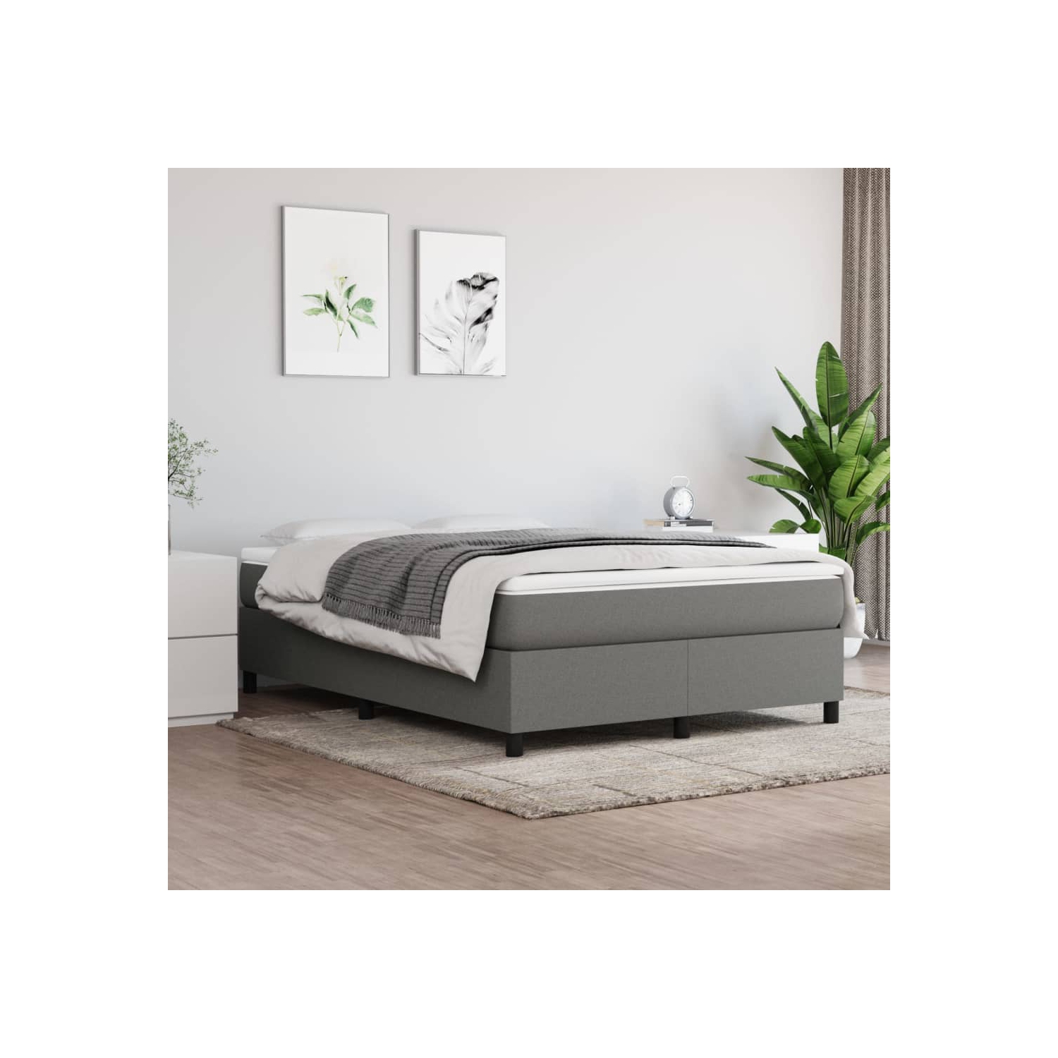 vidaXL Box Spring Bed Frame Dark Grey Queen Fabric