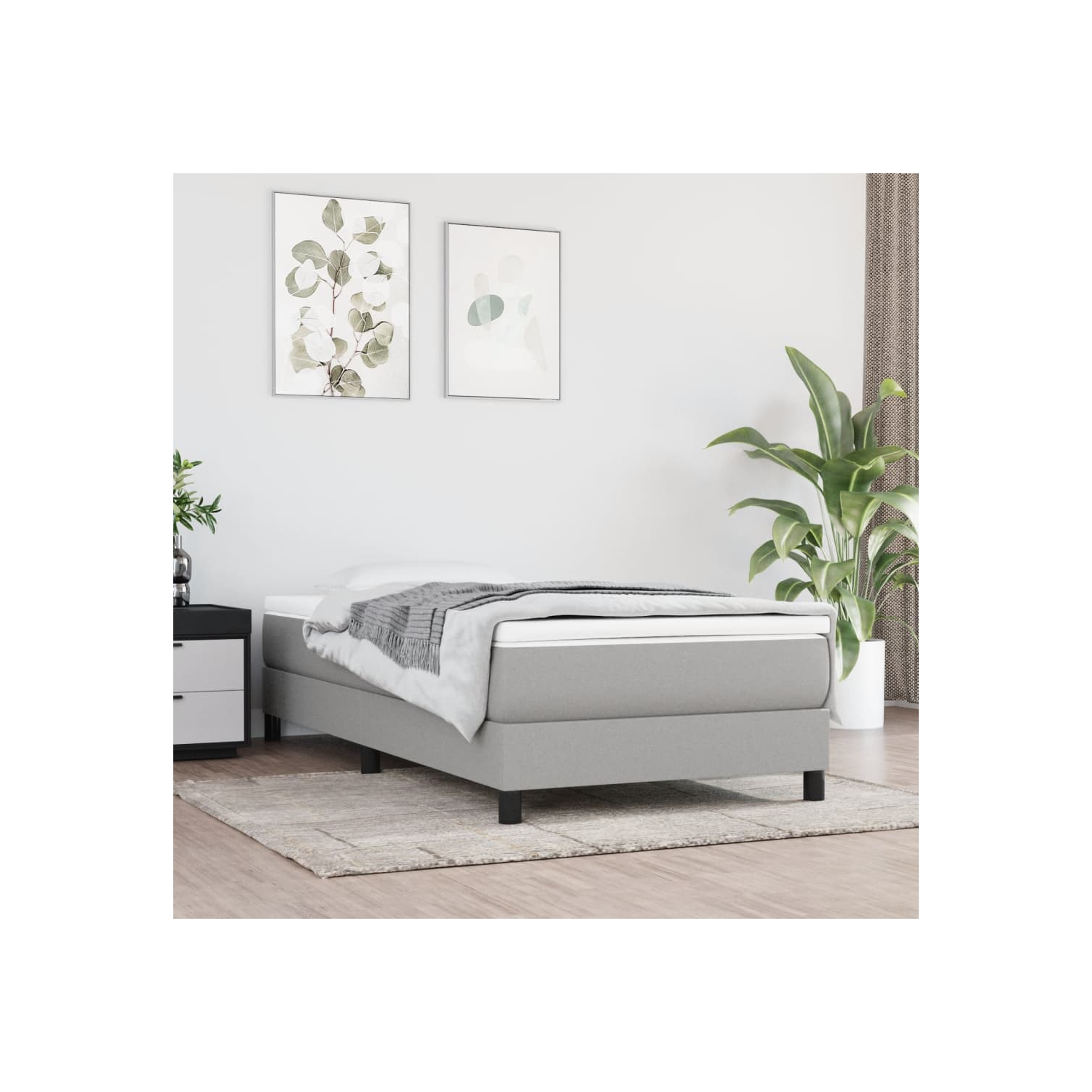 vidaXL Box Spring Bed Frame Light Grey Twin Fabric