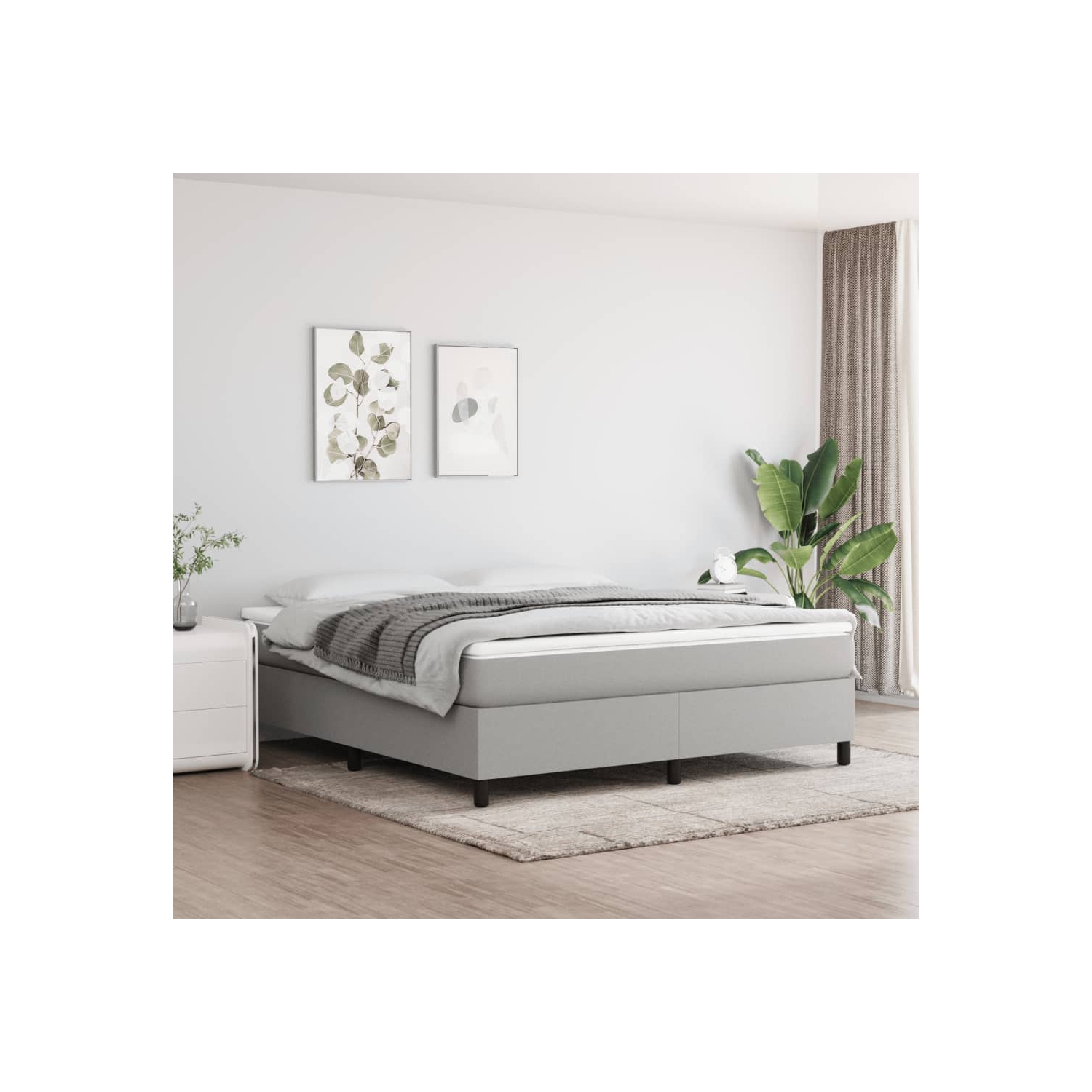vidaXL Box Spring Bed Frame Light Grey King Fabric