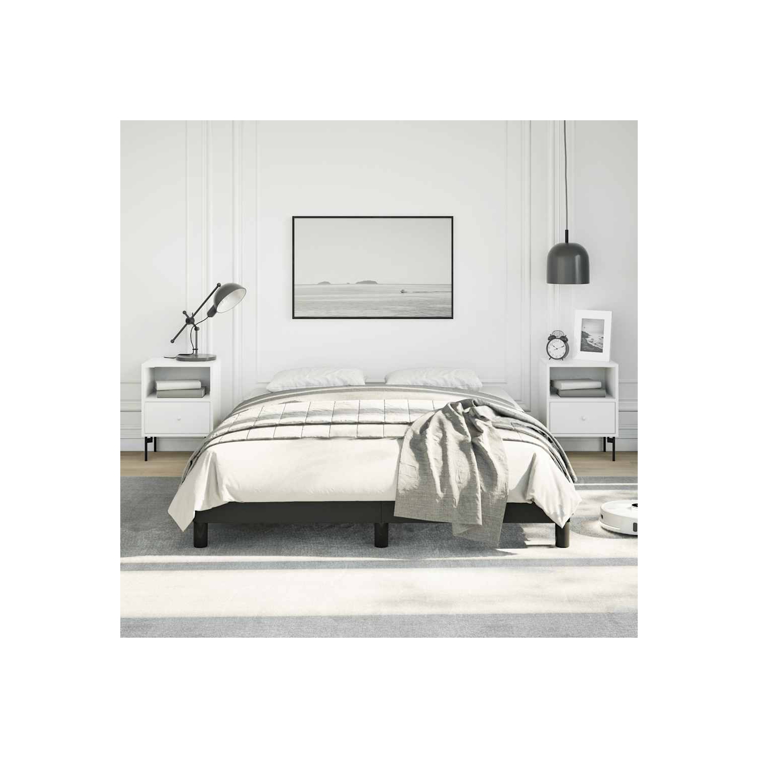 vidaXL Full Bed Frame, Faux Leather Upholstered Platform Bed Frame, Black, No Mattress