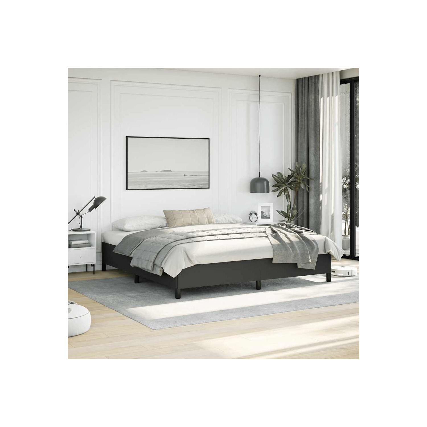 vidaXL King Bed Frame, Faux Leather Upholstered Platform Bed Frame, Black, No Mattress