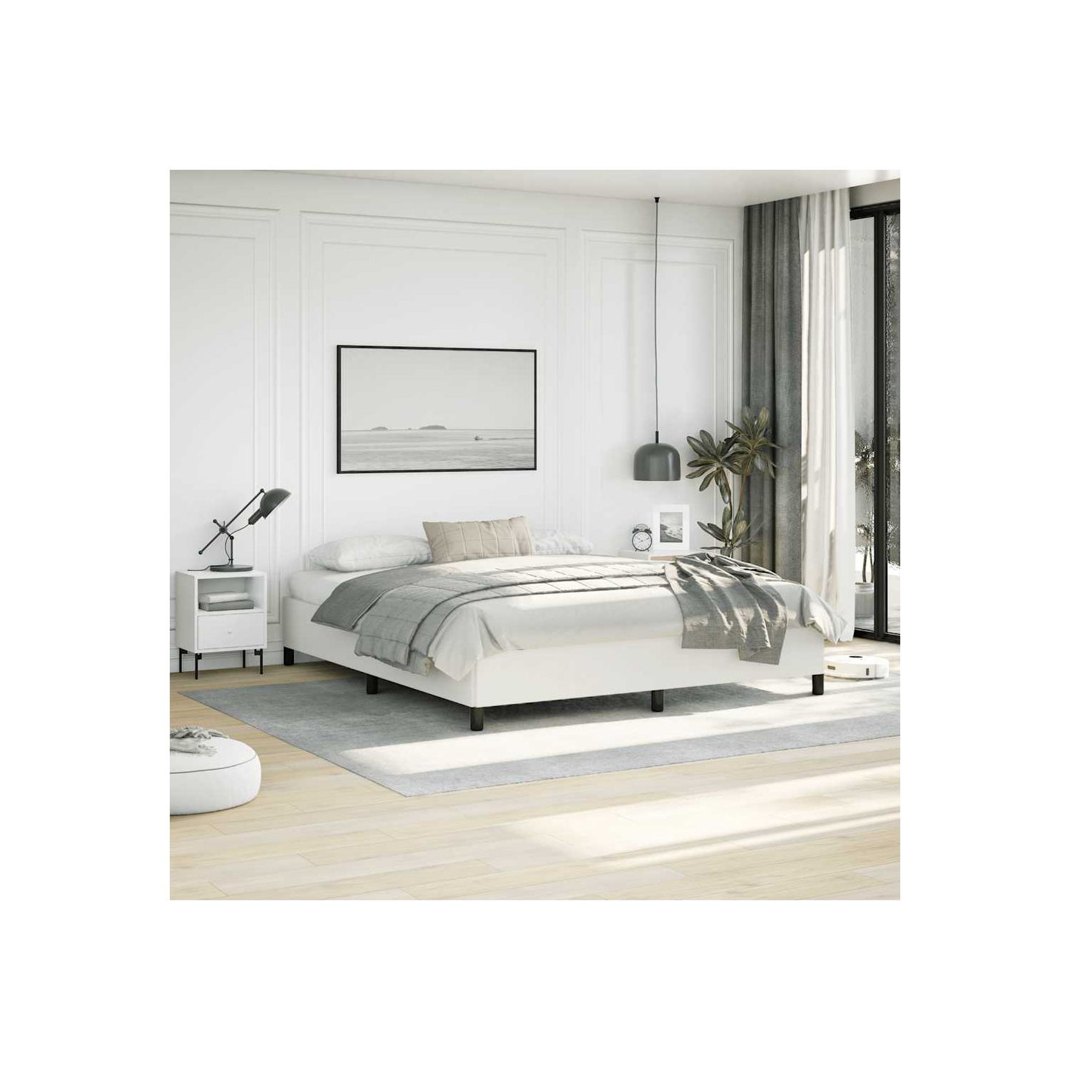 vidaXL California King Bed Frame, Faux Leather Upholstered Platform Bed Frame, White, No Mattress