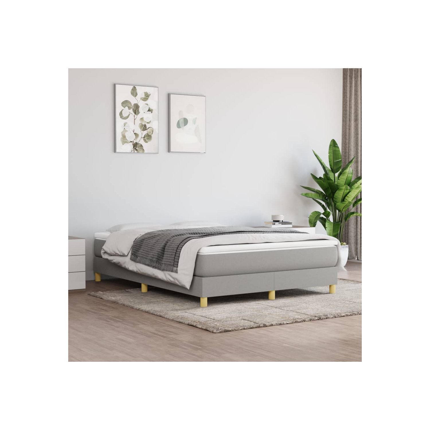 vidaXL Box Spring Bed Frame Light Grey Queen Fabric