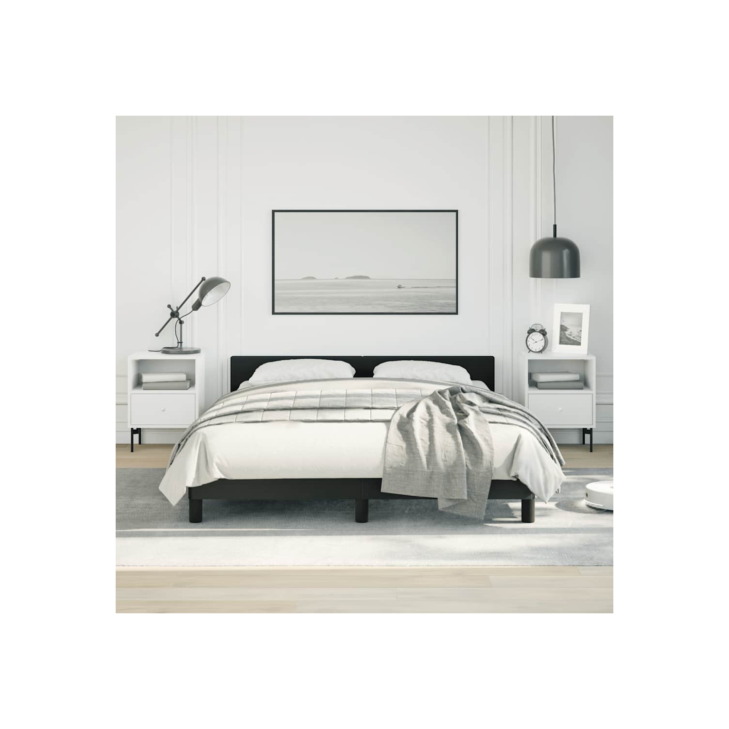 vidaXL Full Platform Bed Frame, Slats Support, Easy Assembly, No Mattress, Black Faux Leather