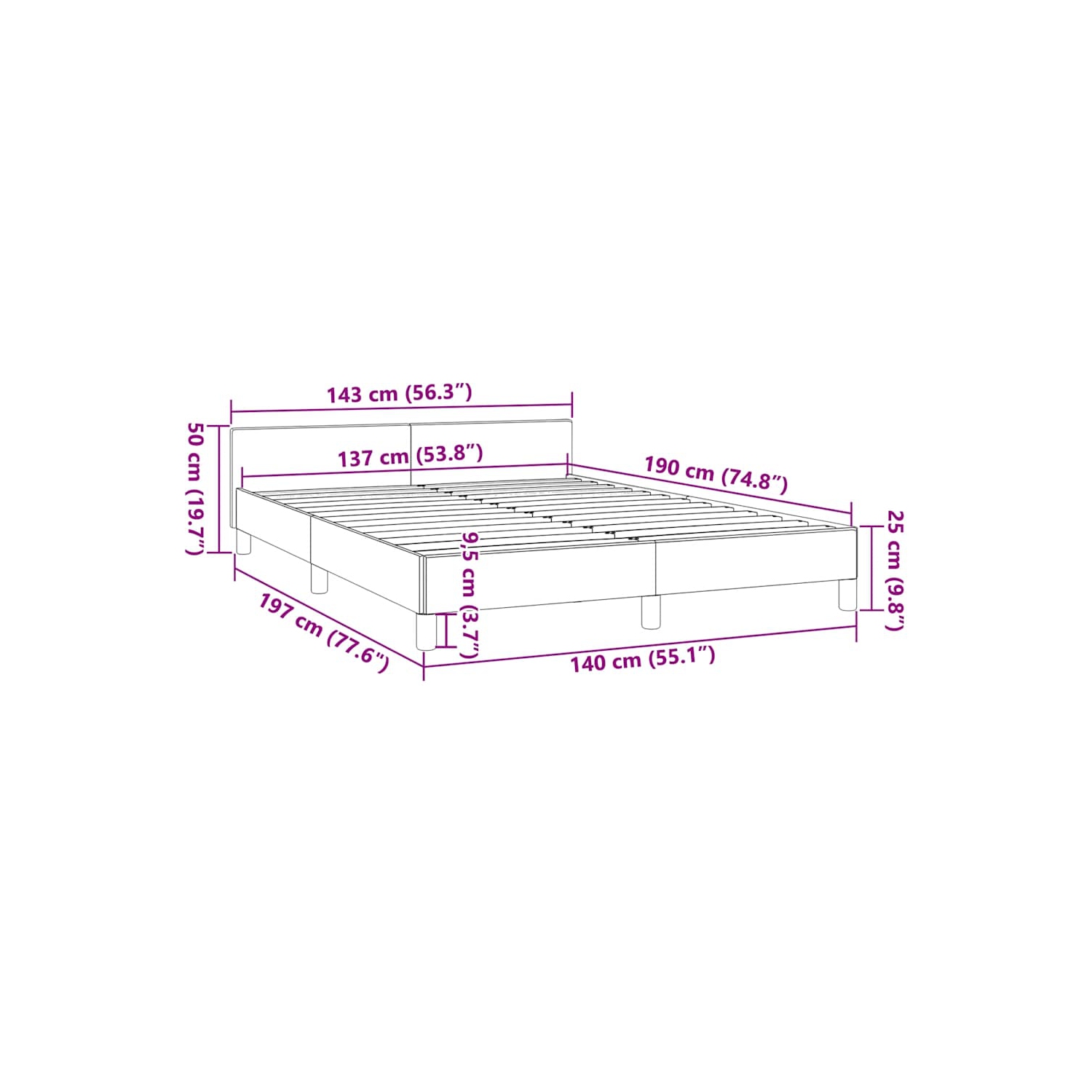 vidaXL Full Platform Bed Frame, Slats Support, Easy Assembly, No Mattress, Black Faux Leather