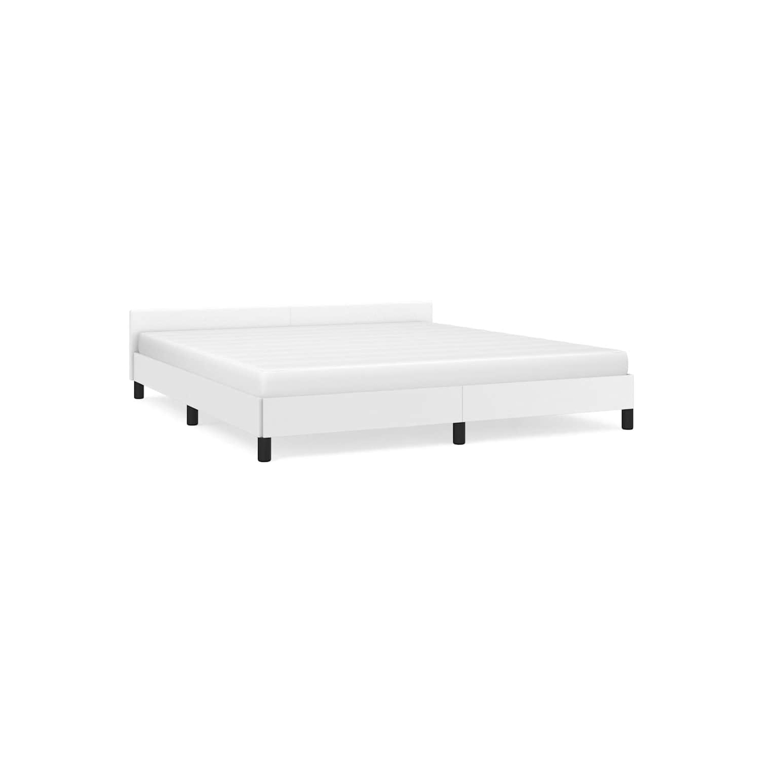 vidaXL King Platform Bed Frame, Slats Support, Easy Assembly, No Mattress, White Faux Leather