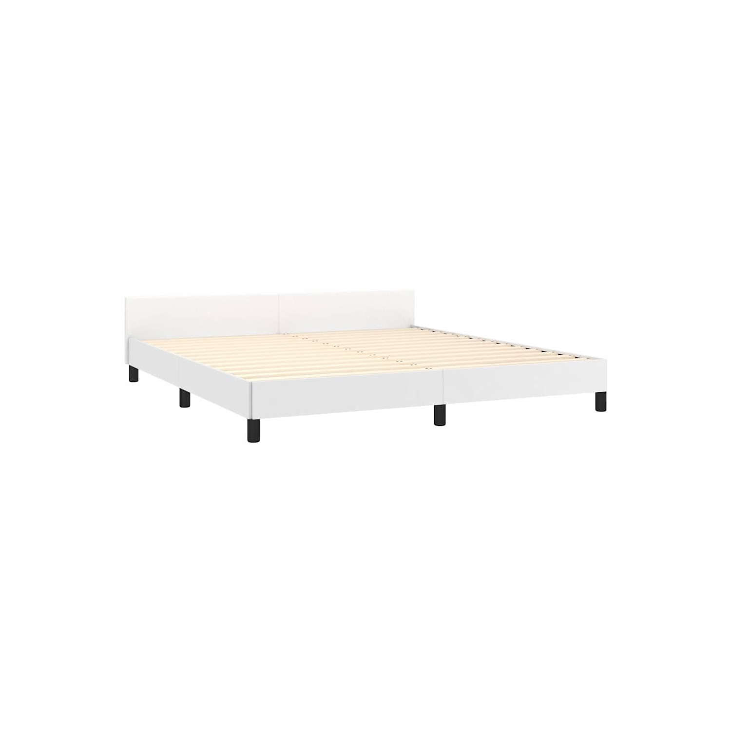 vidaXL King Platform Bed Frame, Slats Support, Easy Assembly, No Mattress, White Faux Leather