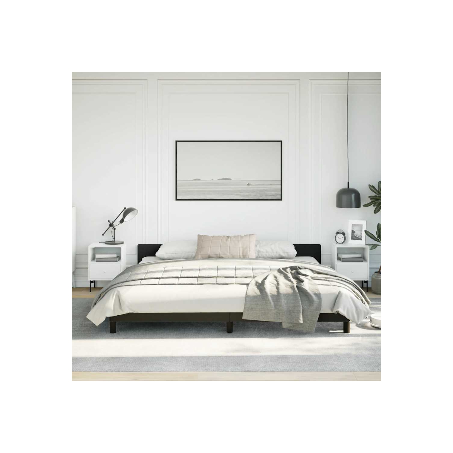 vidaXL California King Platform Bed Frame, Slats Support, No Mattress, Black Faux Leather