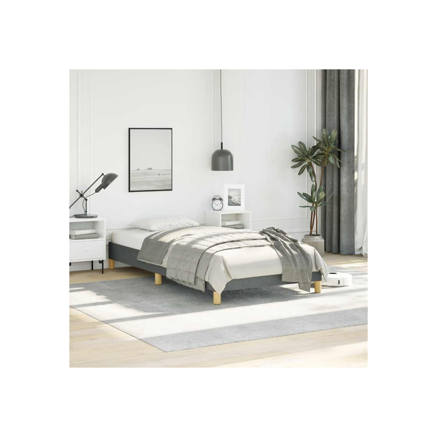 Cadre de très grand lit simple vidaXL, cadre de lit plateforme recouvert de tissu, gris foncé, sans matelas