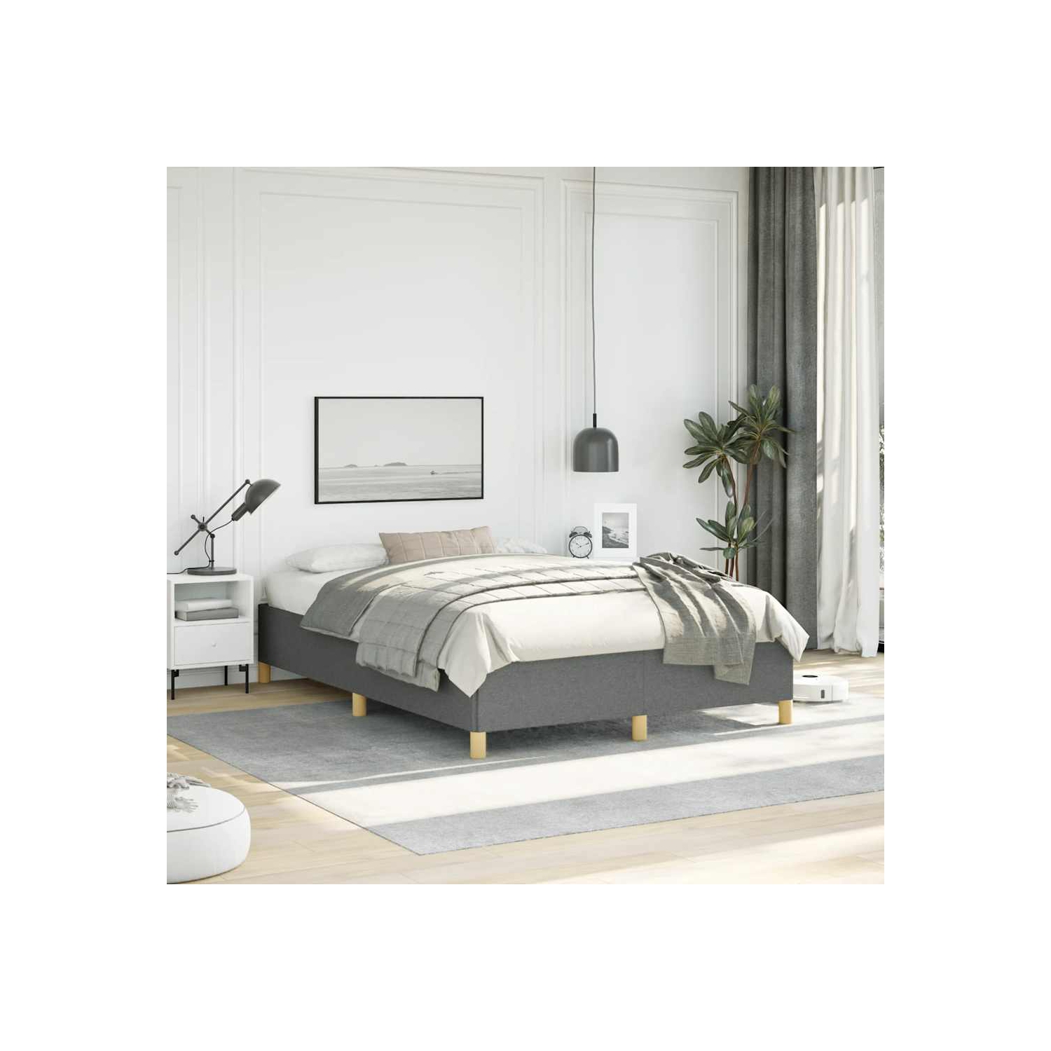 Cadre de lit double vidaXL, cadre de lit plateforme recouvert de tissu, gris foncé, sans matelas