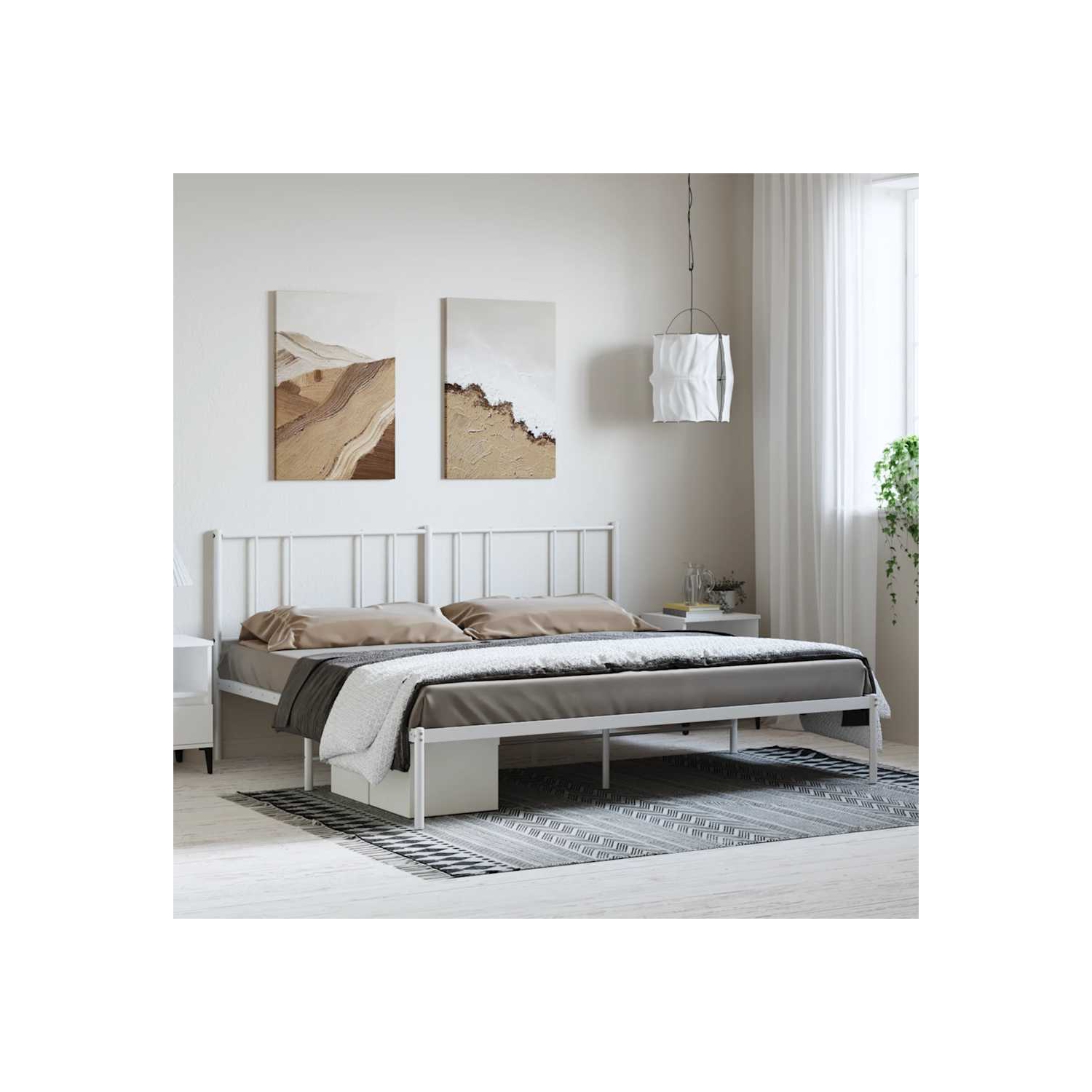 VidaXL – Cadre de très grand lit californien métal blanc avec tête de lit et lattes, sans matelas, assemblage facile