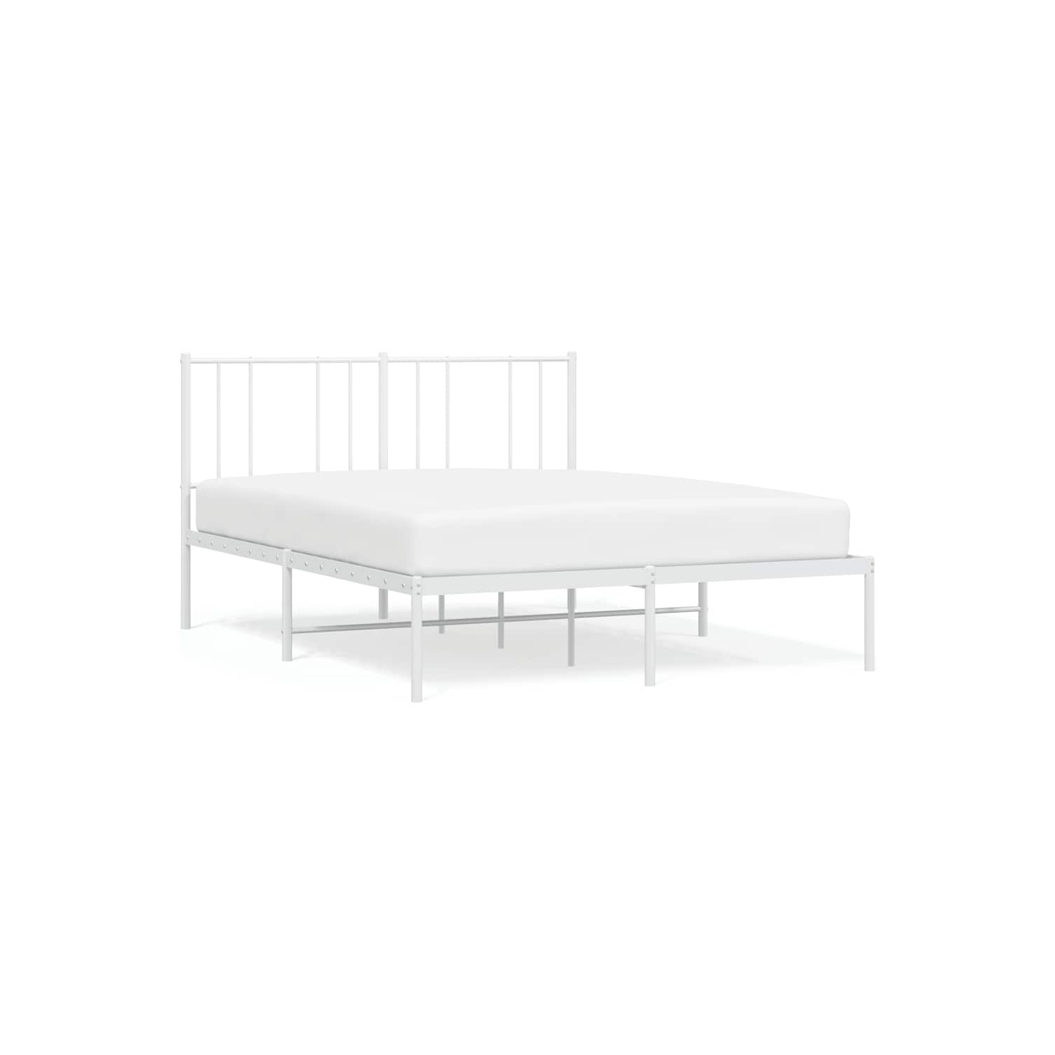 vidaXL White Queen Metal Bed Frame with Headboard & Slats, No Mattress, Easy Assembly