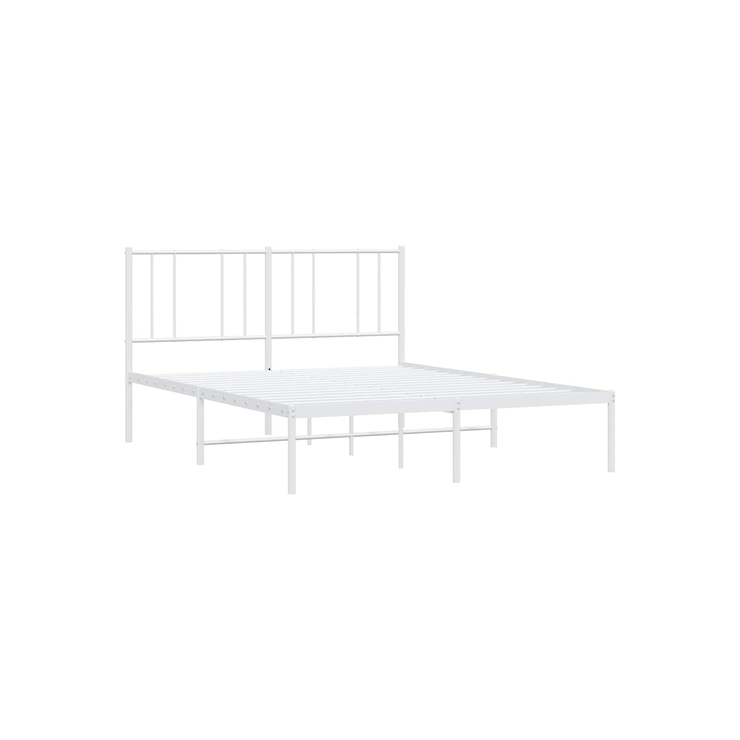 vidaXL White Queen Metal Bed Frame with Headboard & Slats, No Mattress, Easy Assembly