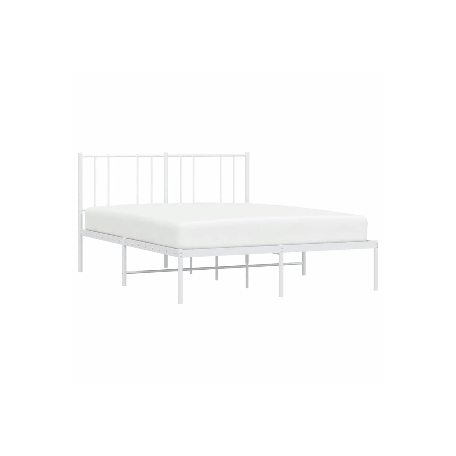 vidaXL White Queen Metal Bed Frame with Headboard & Slats, No Mattress, Easy Assembly