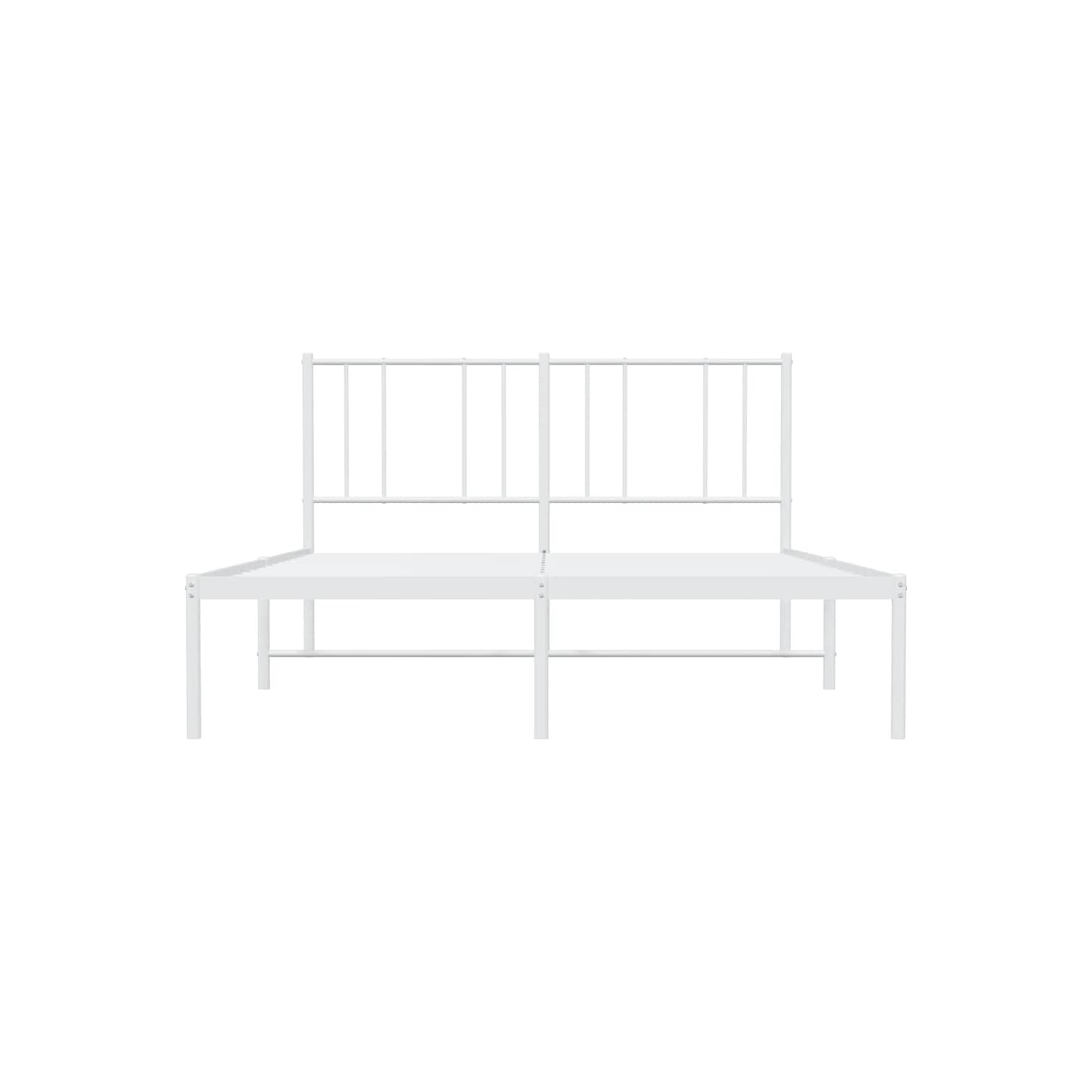 vidaXL White Queen Metal Bed Frame with Headboard & Slats, No Mattress, Easy Assembly