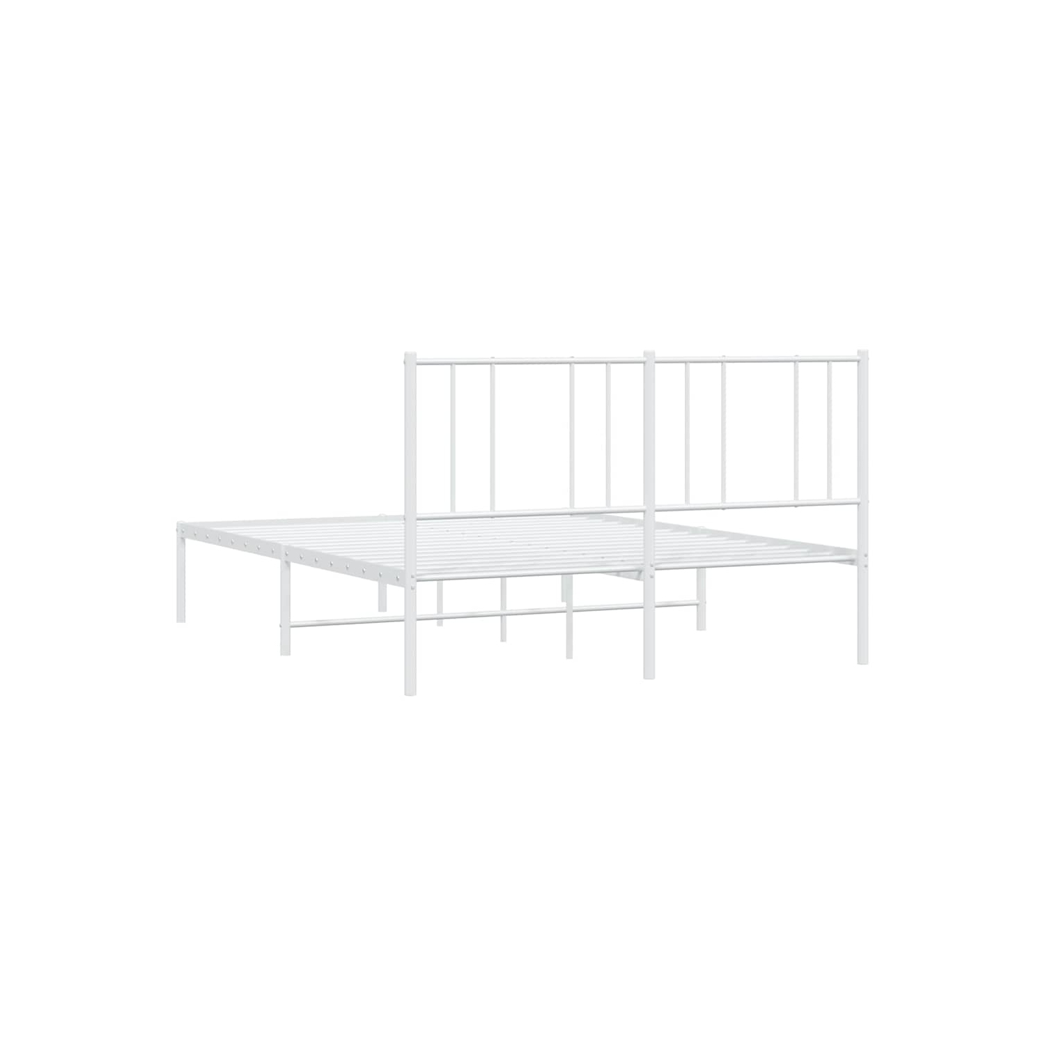 vidaXL White Queen Metal Bed Frame with Headboard & Slats, No Mattress, Easy Assembly