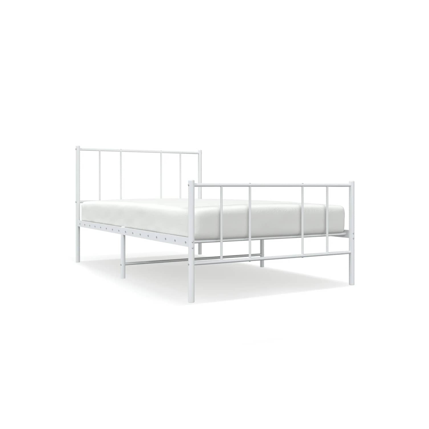 vidaXL White Twin Metal Bed Frame with Headboard & Slats, No Mattress, Easy Assembly