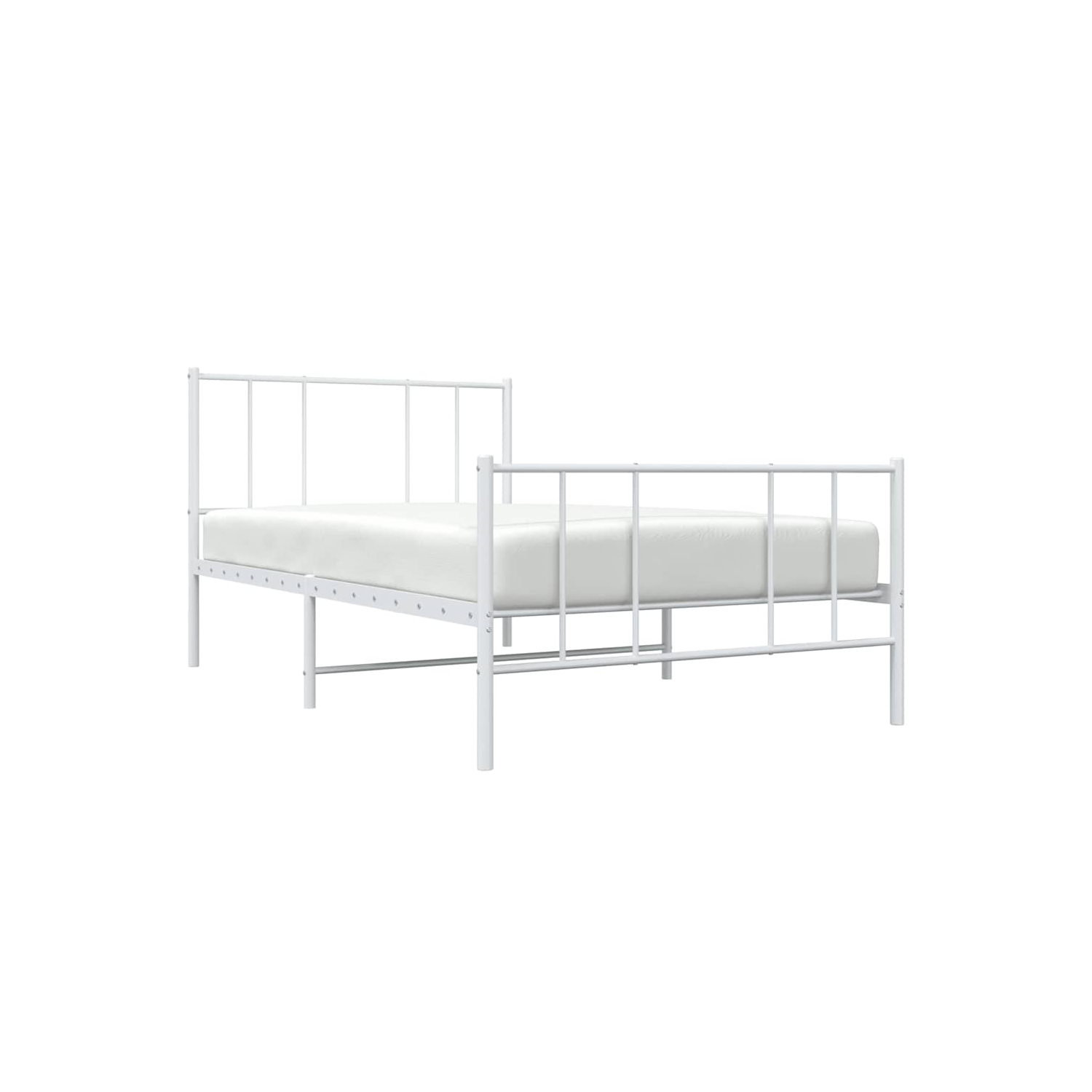vidaXL White Twin Metal Bed Frame with Headboard & Slats, No Mattress, Easy Assembly