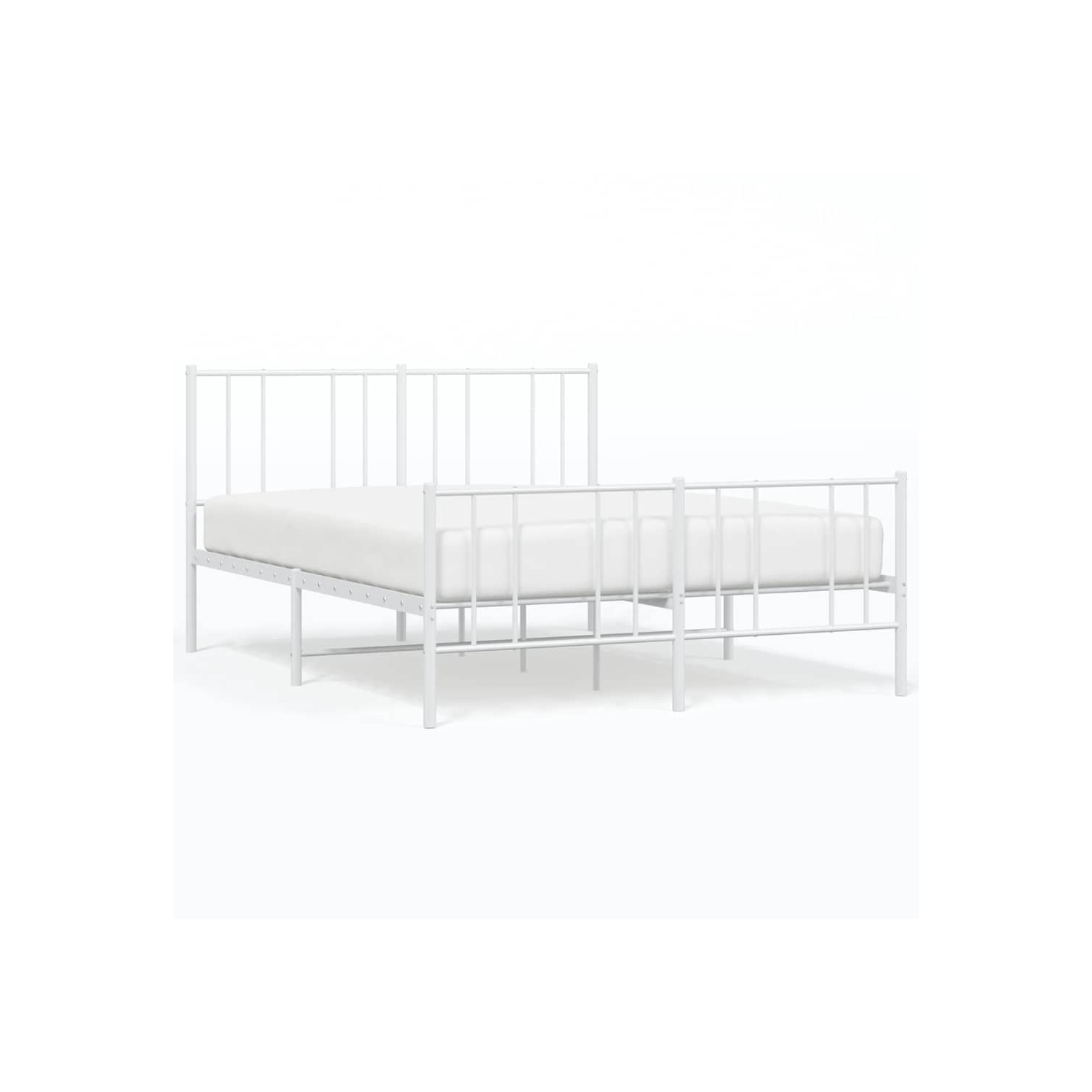 VidaXL – Cadre de lit double en métal blanc avec tête de lit et lattes, sans matelas, assemblage facile