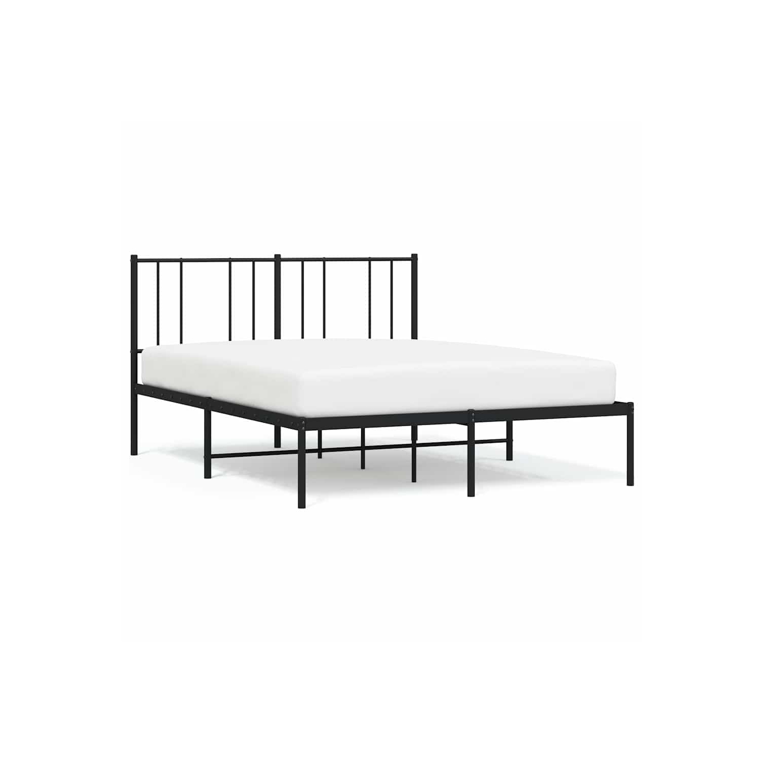 vidaXL Black Queen Metal Bed Frame with Headboard & Slats, No Mattress, Easy Assembly