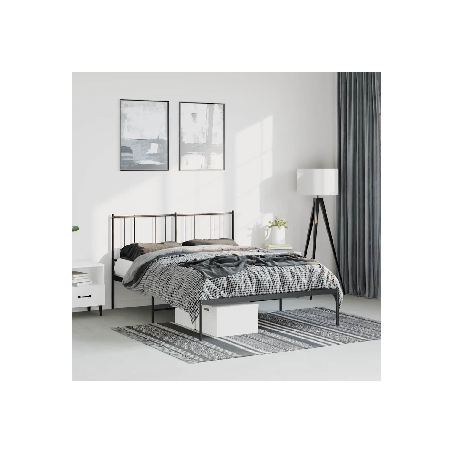 vidaXL Black Queen Metal Bed Frame with Headboard & Slats, No Mattress, Easy Assembly