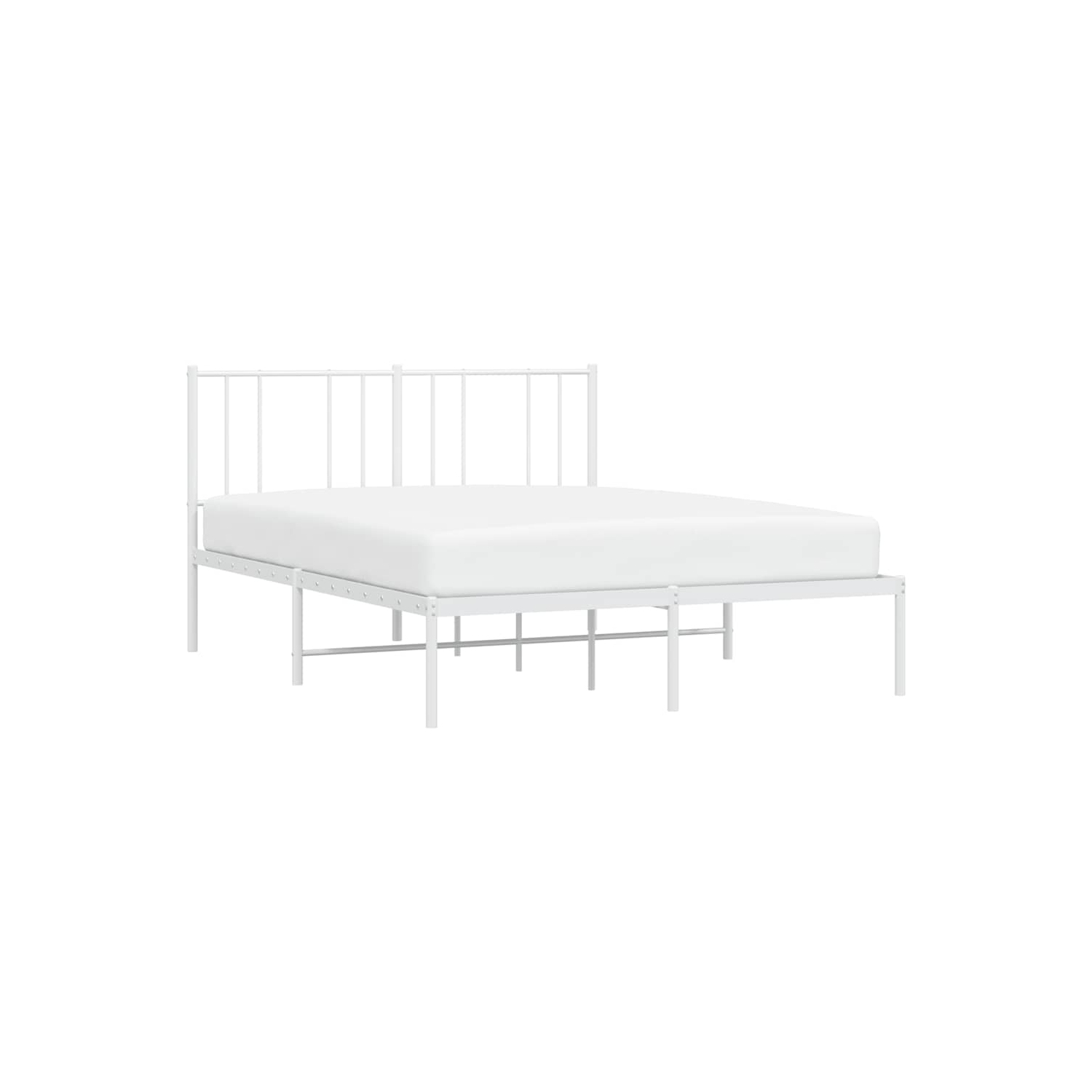 vidaXL White Full Metal Bed Frame with Headboard & Slats, No Mattress, Easy Assembly