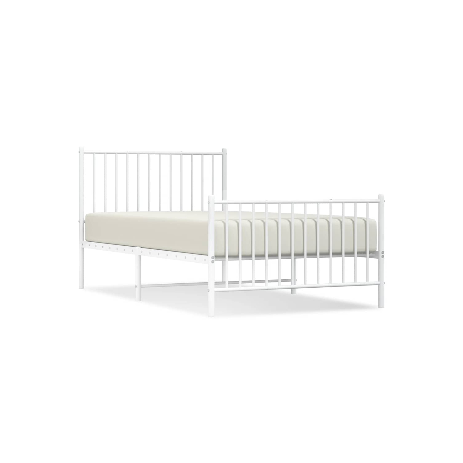 vidaXL White Metal Twin Bed Frame with Headboard & Footboard, Heavy-Duty, No Mattress