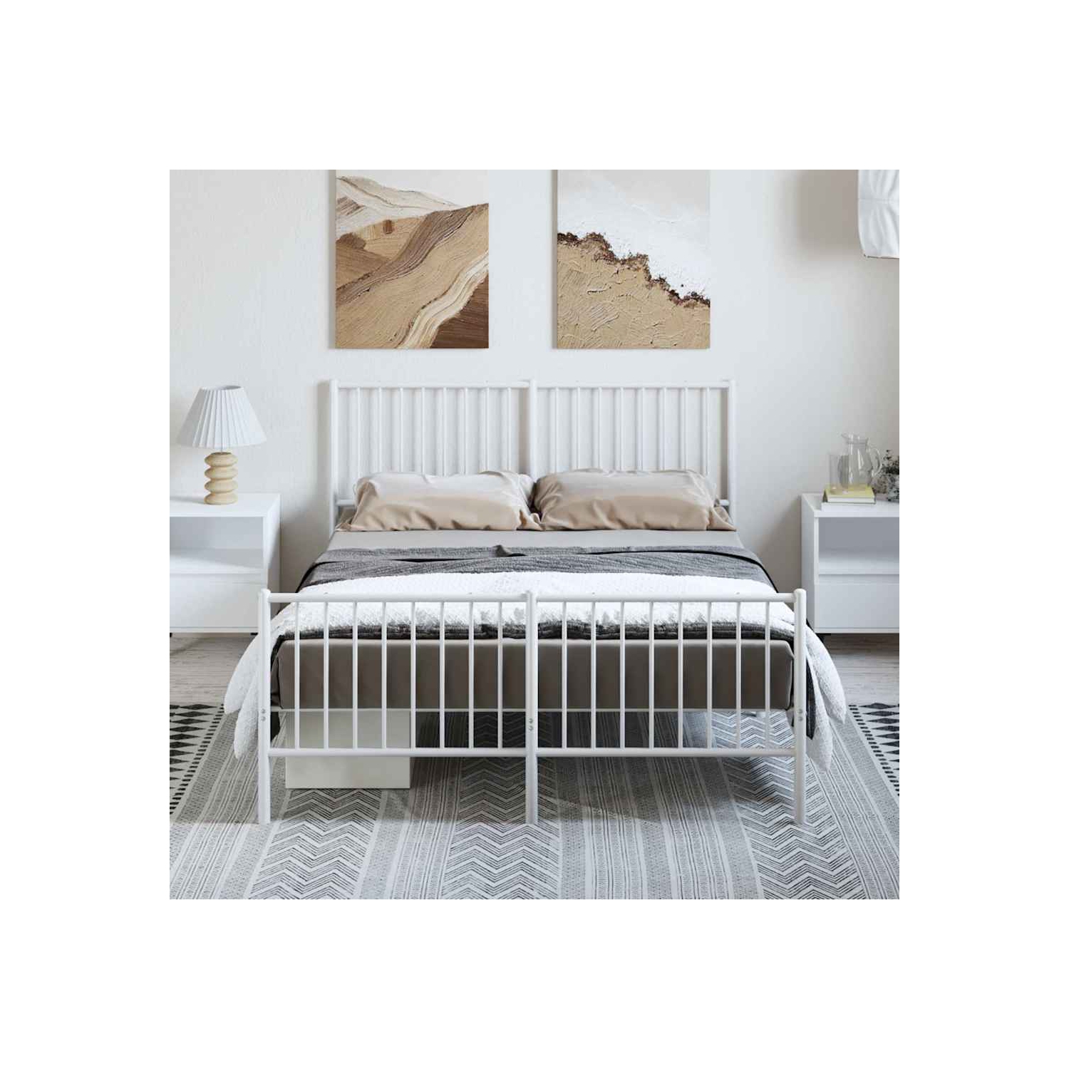 vidaXL White Metal Full Bed Frame with Headboard & Footboard, Heavy-Duty, No Mattress