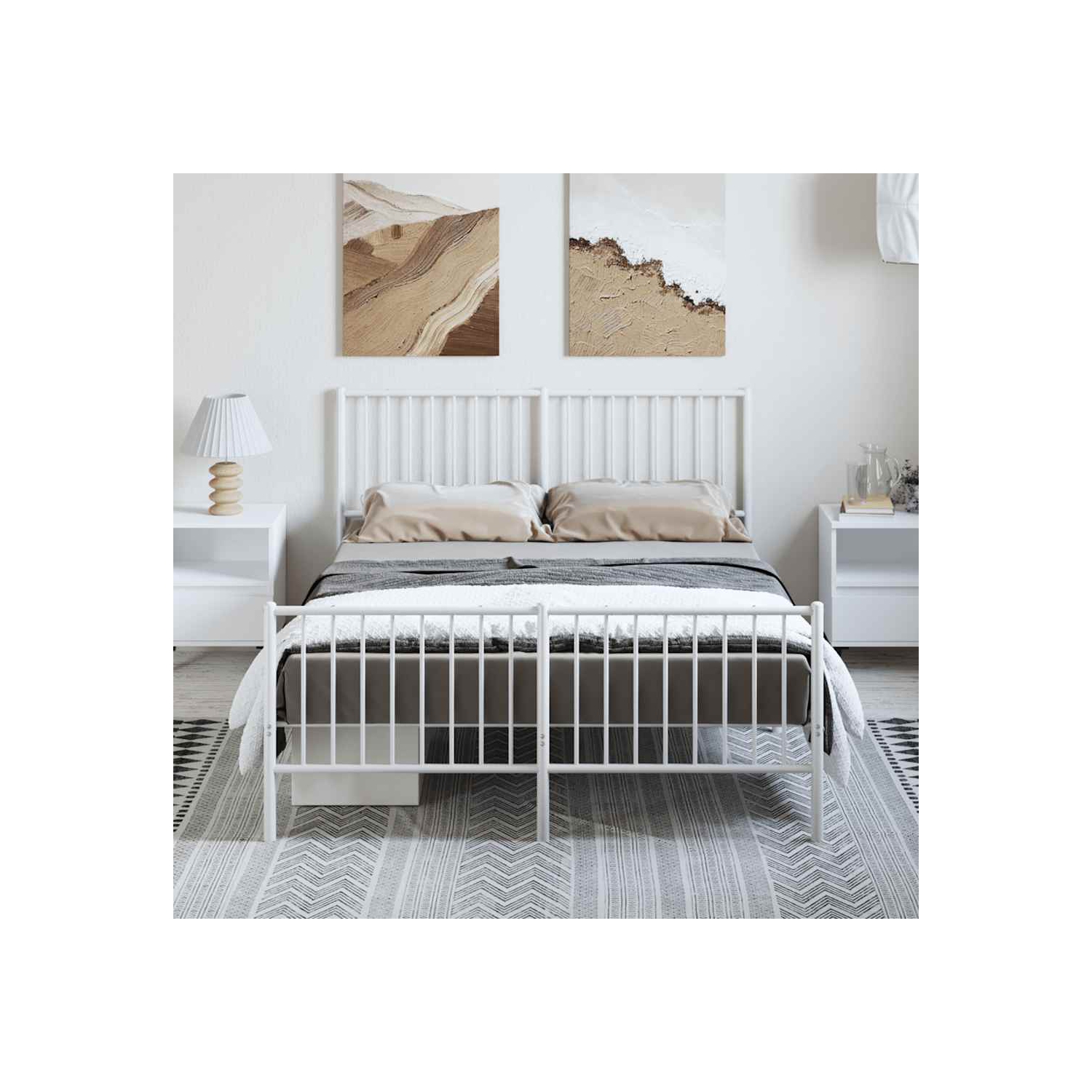 vidaXL White Metal Full Bed Frame with Headboard & Footboard, Heavy-Duty, No Mattress