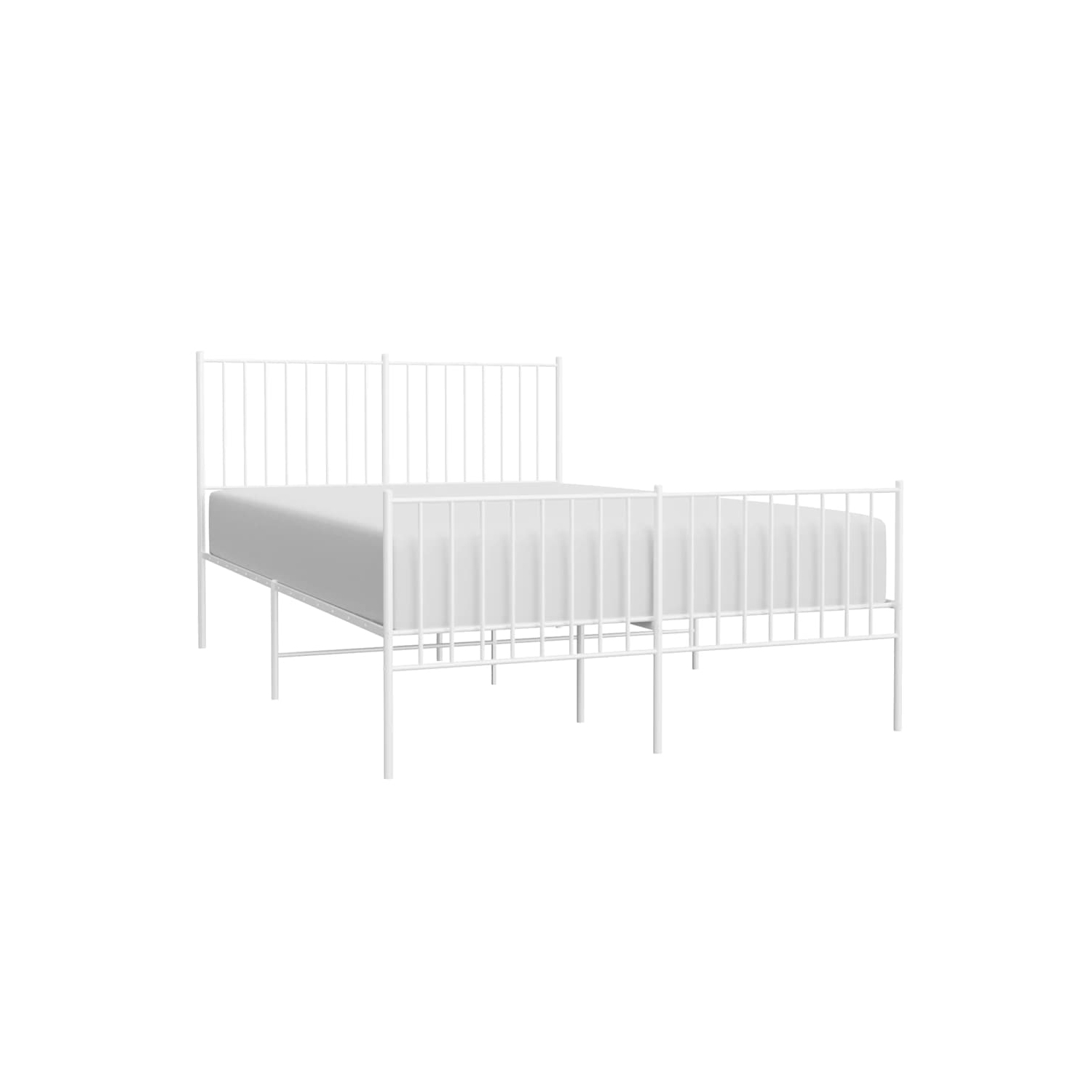 vidaXL White Metal Full Bed Frame with Headboard & Footboard, Heavy-Duty, No Mattress