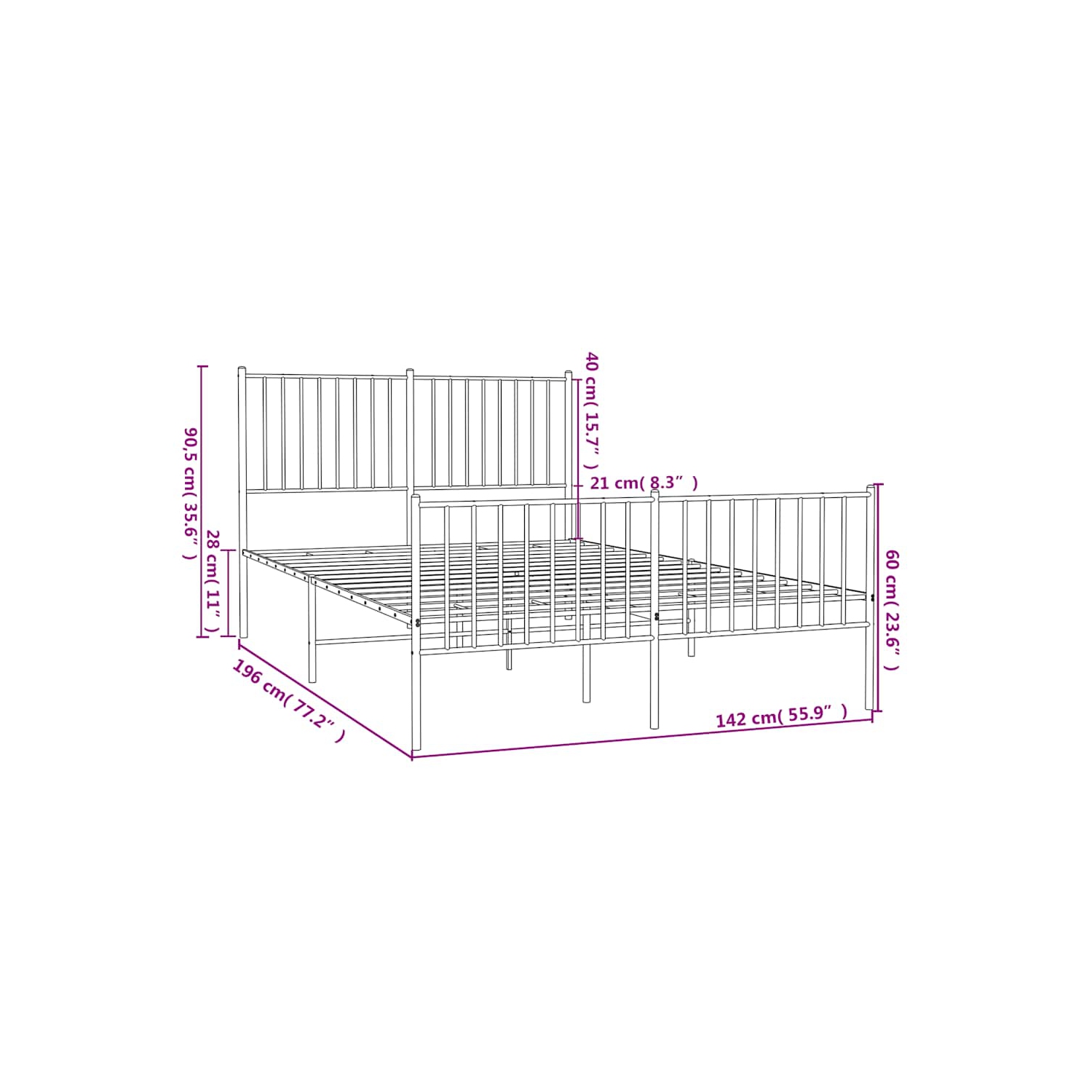 vidaXL White Metal Full Bed Frame with Headboard & Footboard, Heavy-Duty, No Mattress