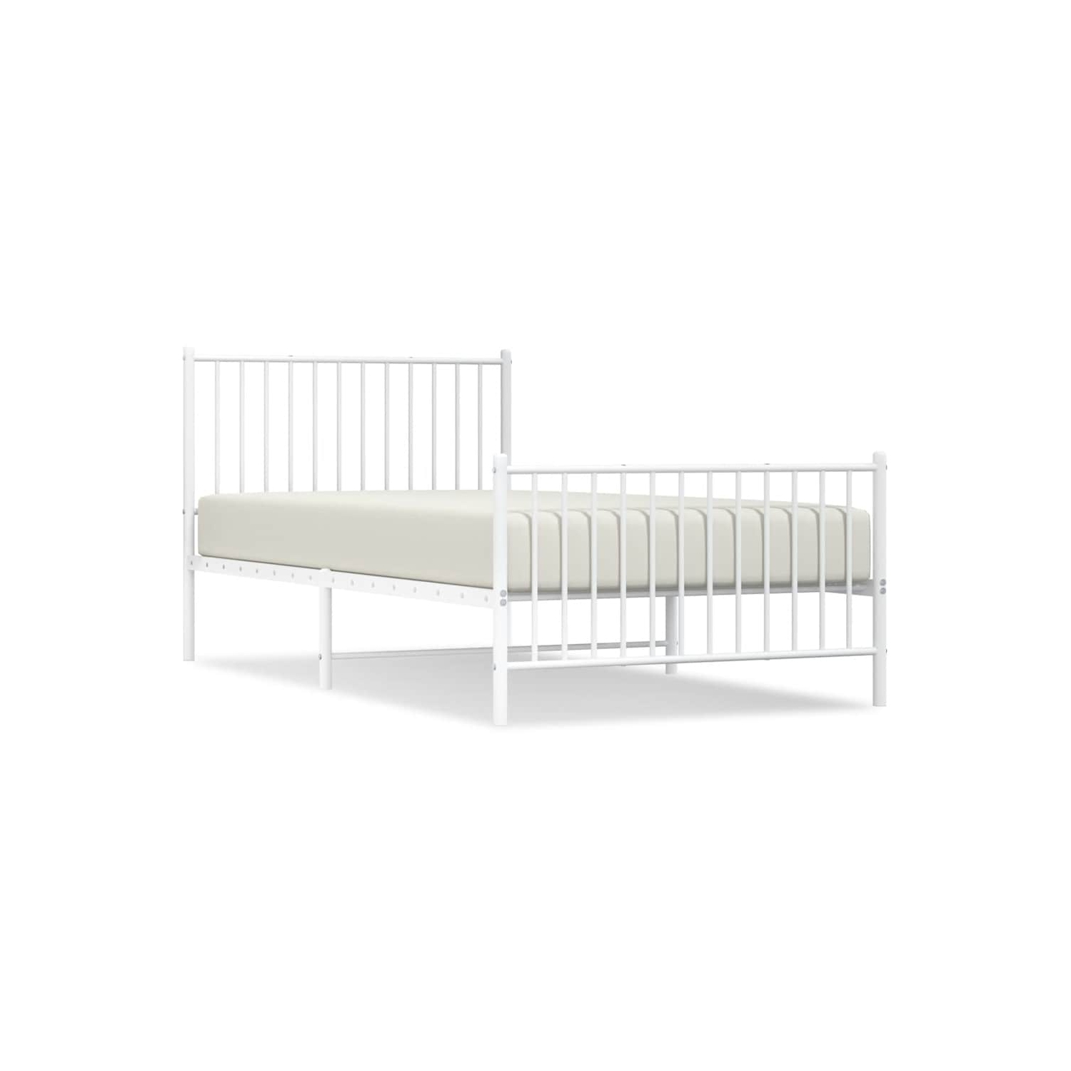 vidaXL White Metal Twin XL Bed Frame with Headboard & Footboard, Heavy-Duty, No Mattress
